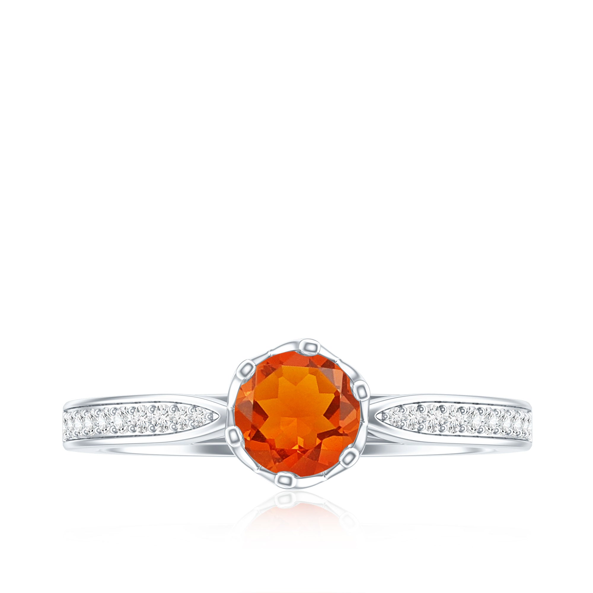 Genuine Fire Opal Solitaire Engagement Ring with Diamond AAA - Rosec Jewels