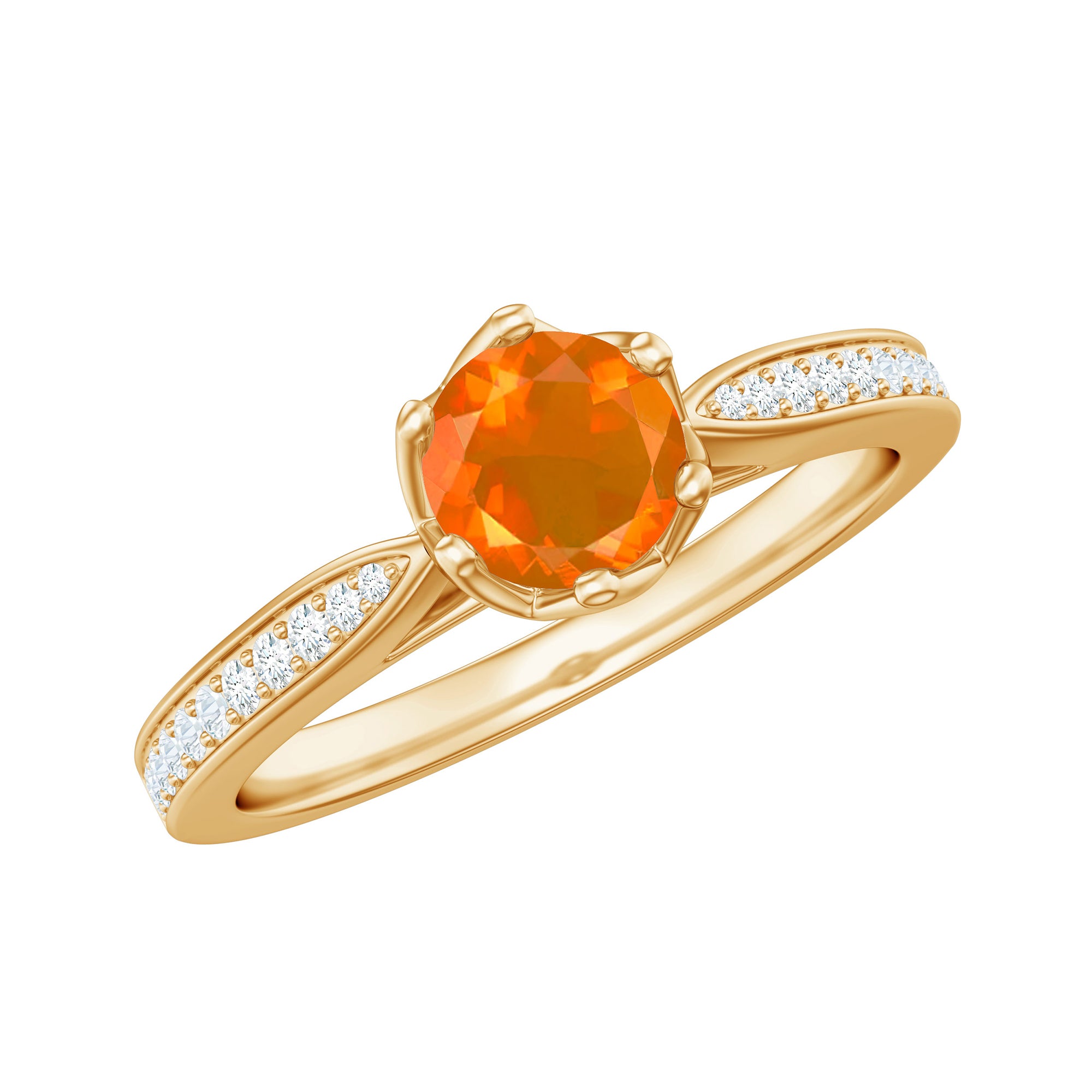 Rosec Jewels-Genuine Fire Opal Solitaire Engagement Ring with Diamond