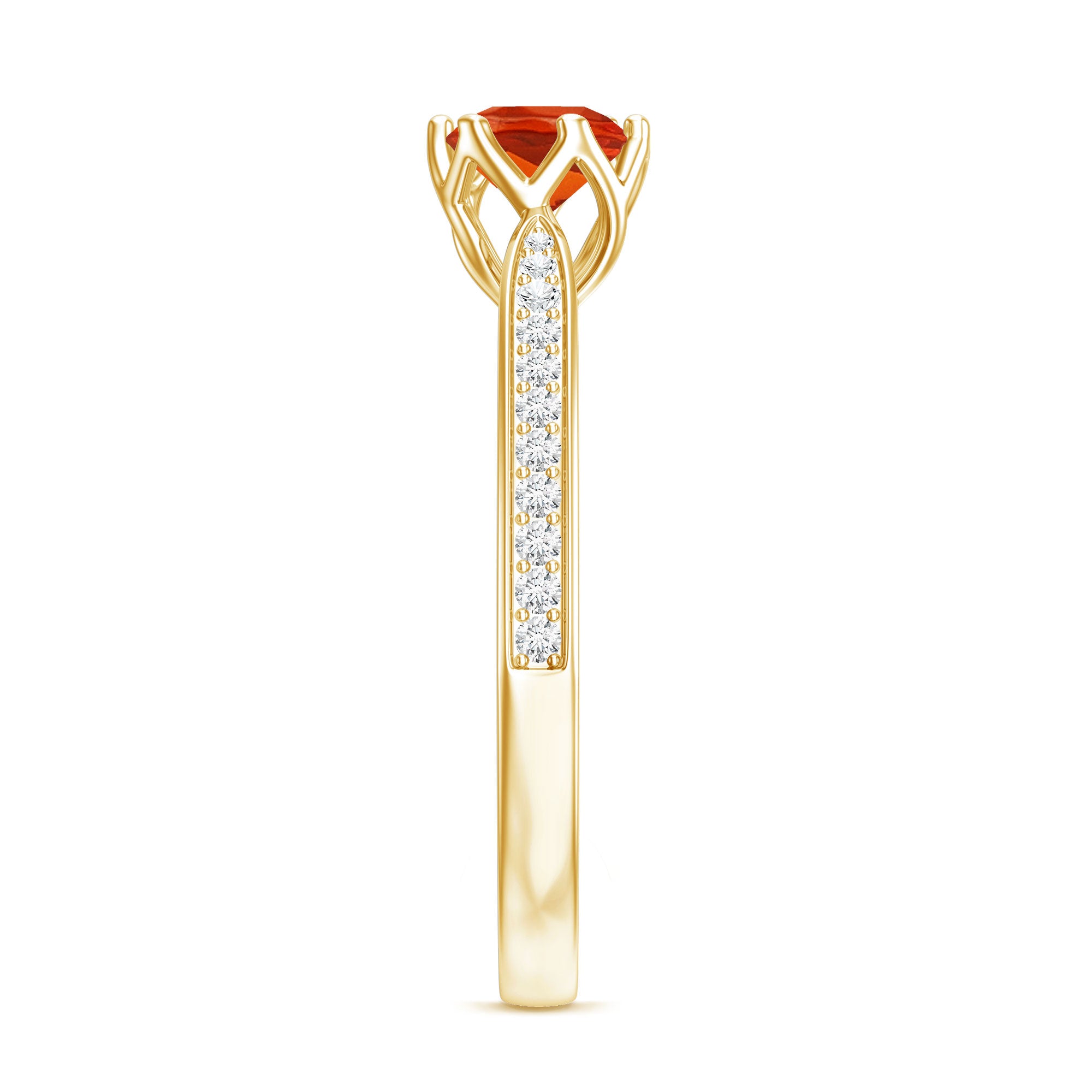 Genuine Fire Opal Solitaire Engagement Ring with Diamond AAA - Rosec Jewels