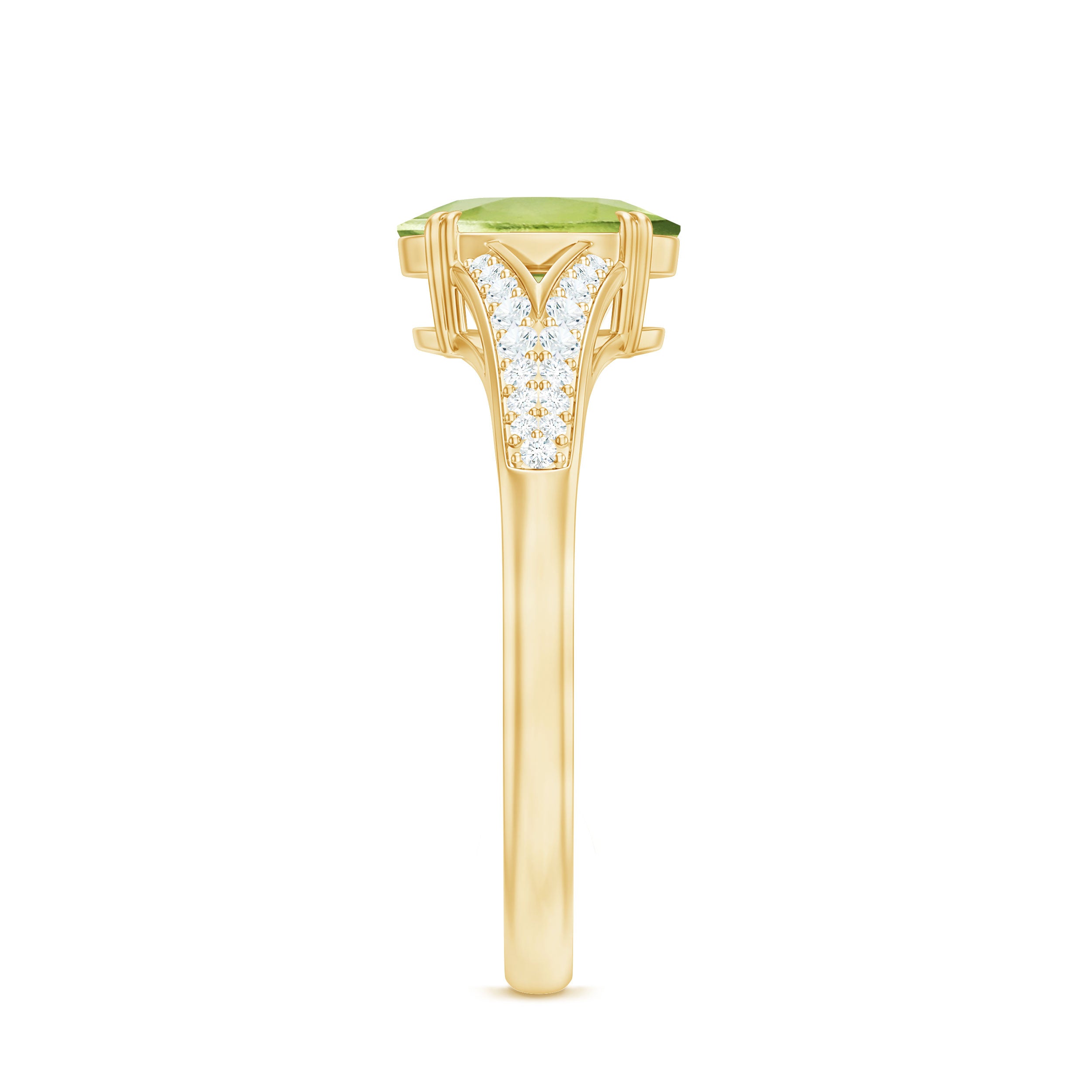 Rosec Jewels-Natural 1 Carat Peridot Oval Engagement Ring with Diamond Split Shank