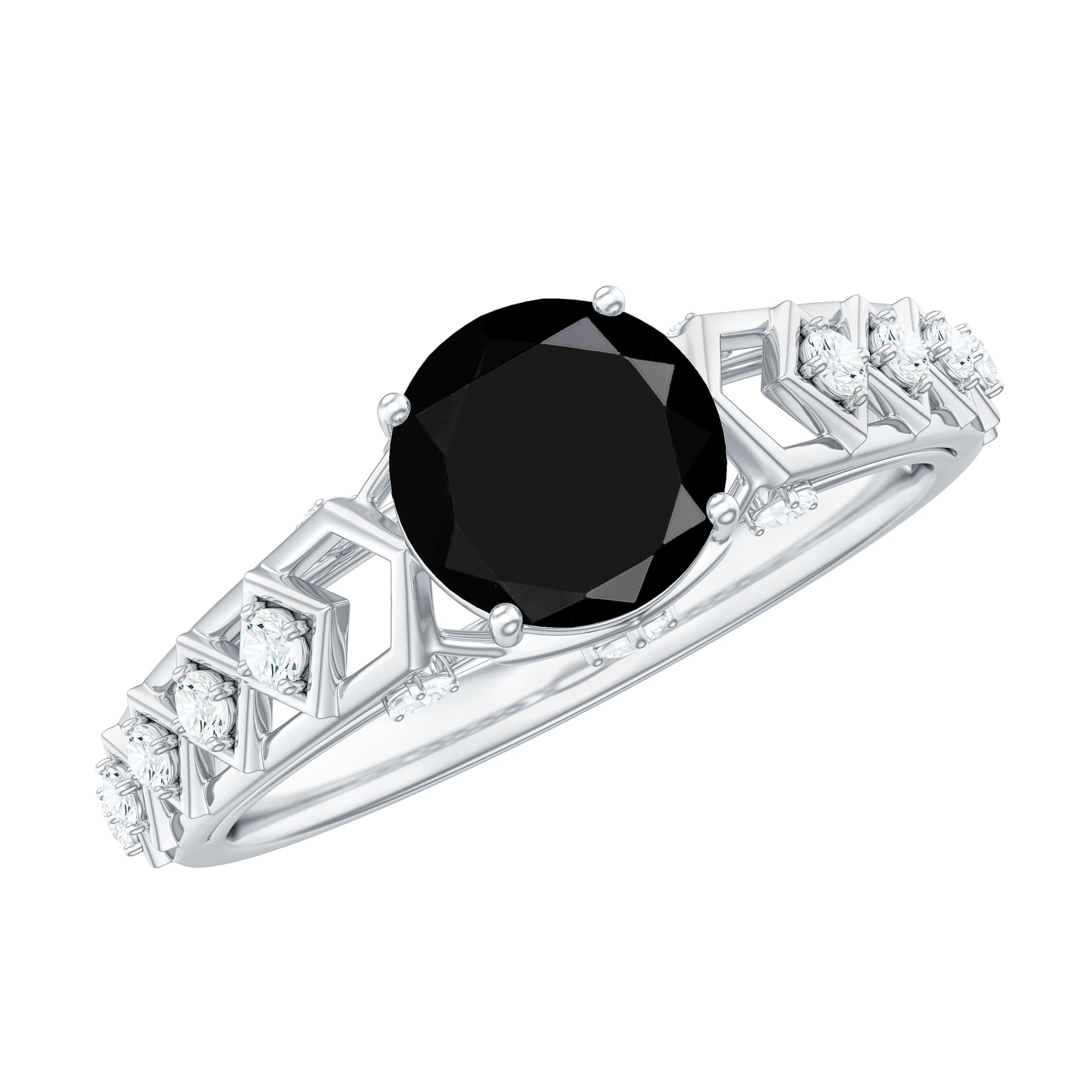 1 CT Solitaire Black Diamond and Moissanite Ring with Cut Work Embellishment