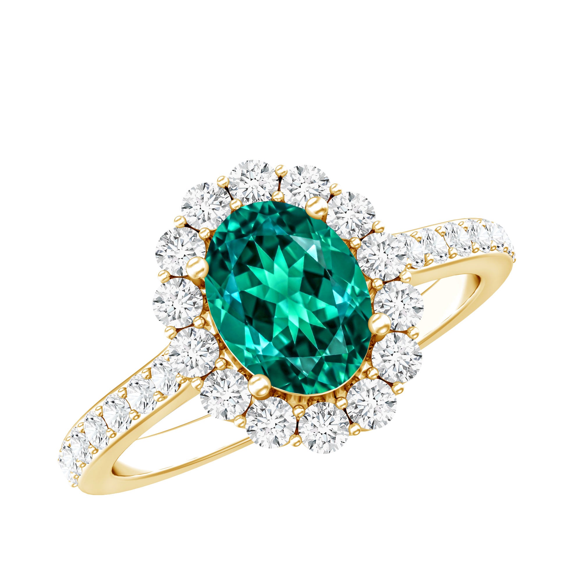 Certified 1.2 Carat Oval Lab Grown Emerald Halo Engagement Ring AAAA - Rosec Jewels