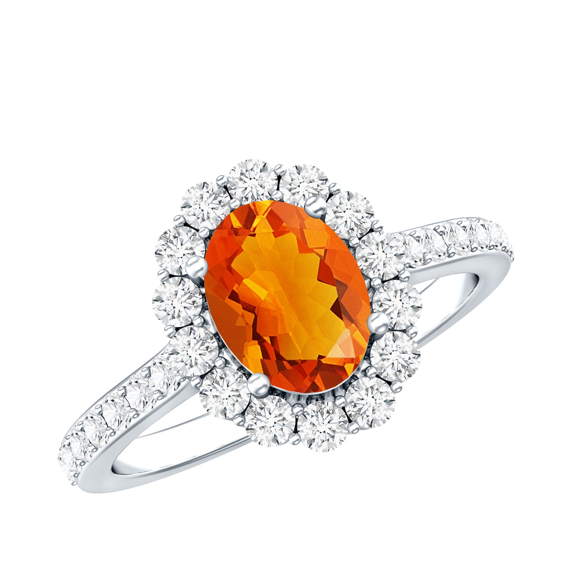 Orange Fire Opal Oval Shape Engagement Ring with Moissanite AAA - Rosec Jewels