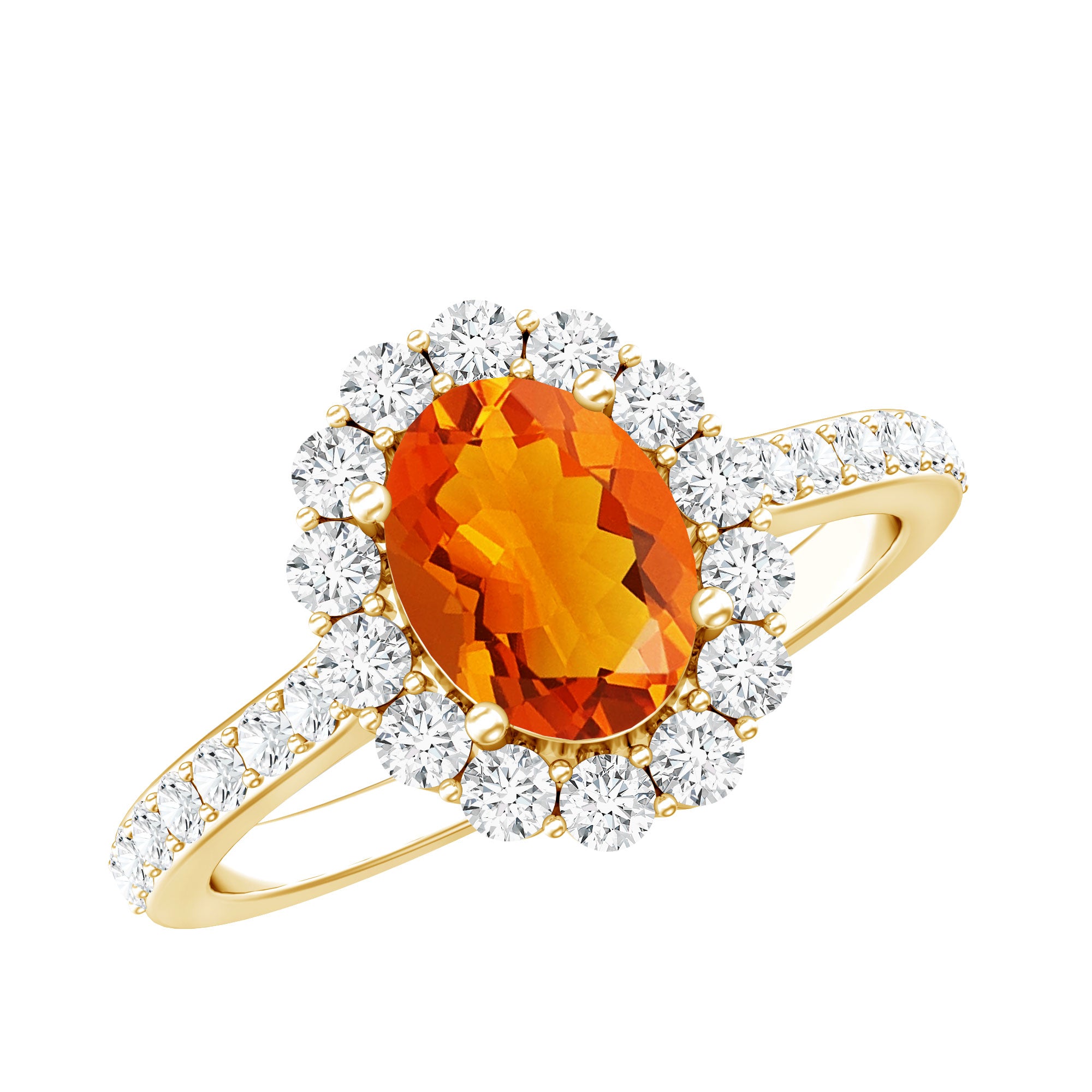 Orange Fire Opal Oval Shape Engagement Ring with Moissanite AAA - Rosec Jewels