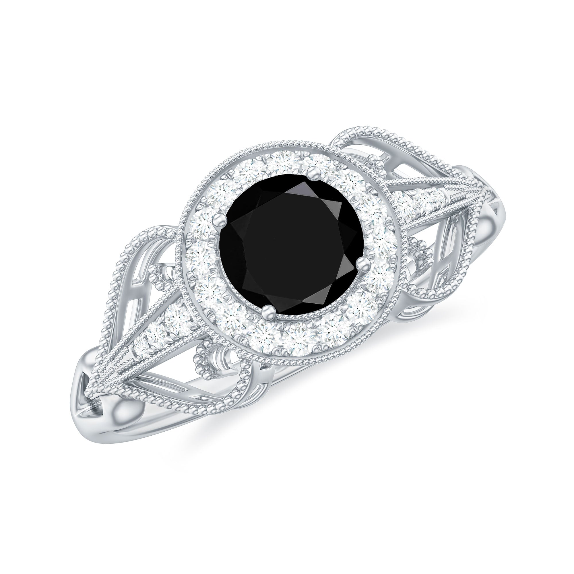 Vintage Inspired Black Spinel and Diamond Engagement Ring