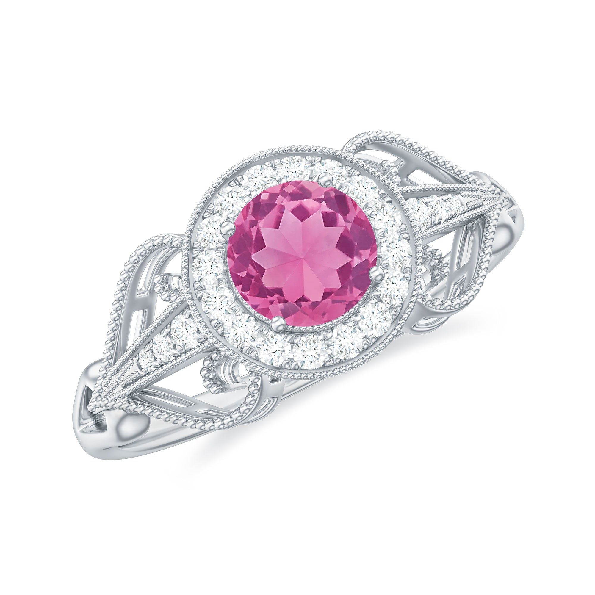 Vintage Pink Tourmaline Diamond Engagement Ring with Halo
