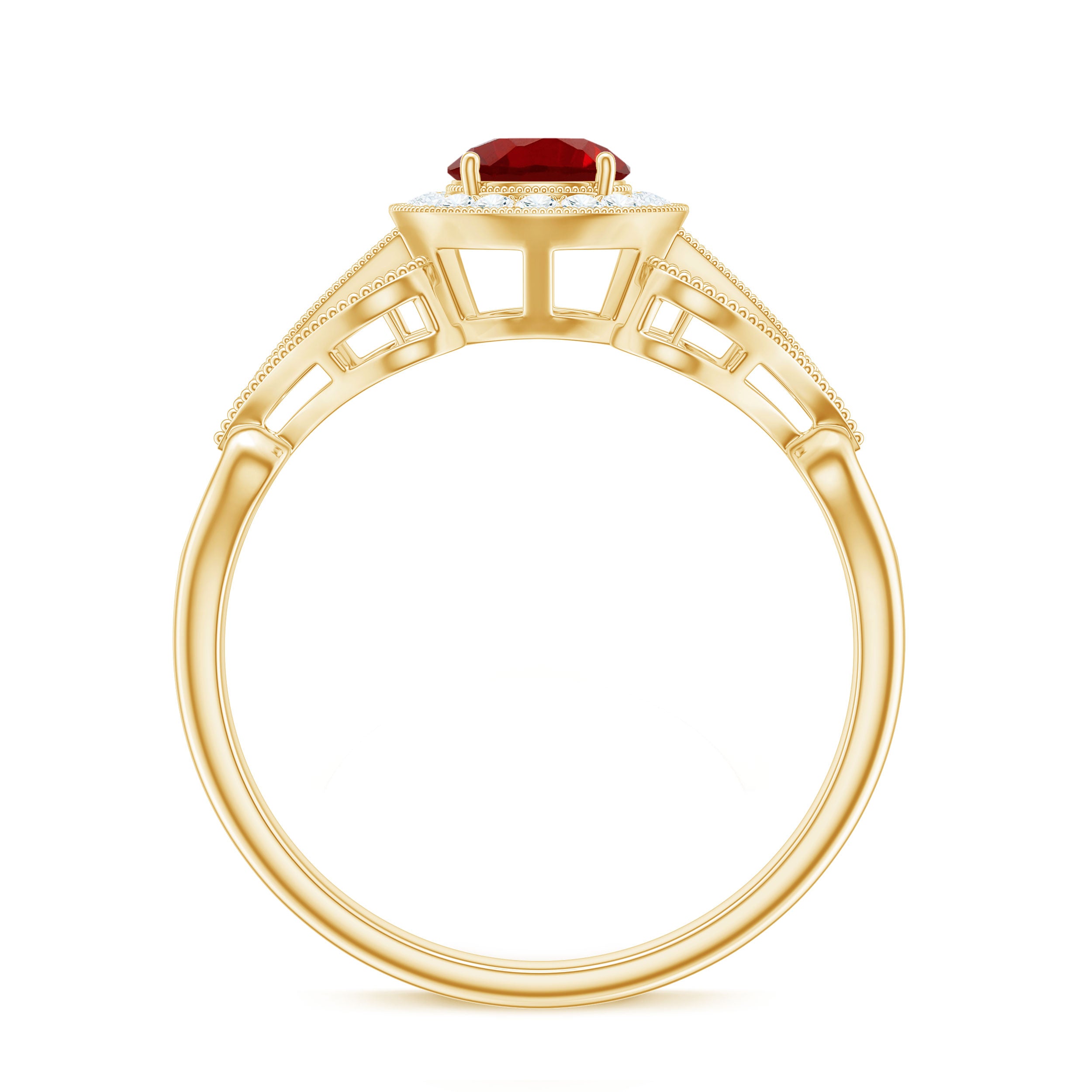 Lab Created Ruby and Diamond Vintage Engagement Ring AAAA - Rosec Jewels