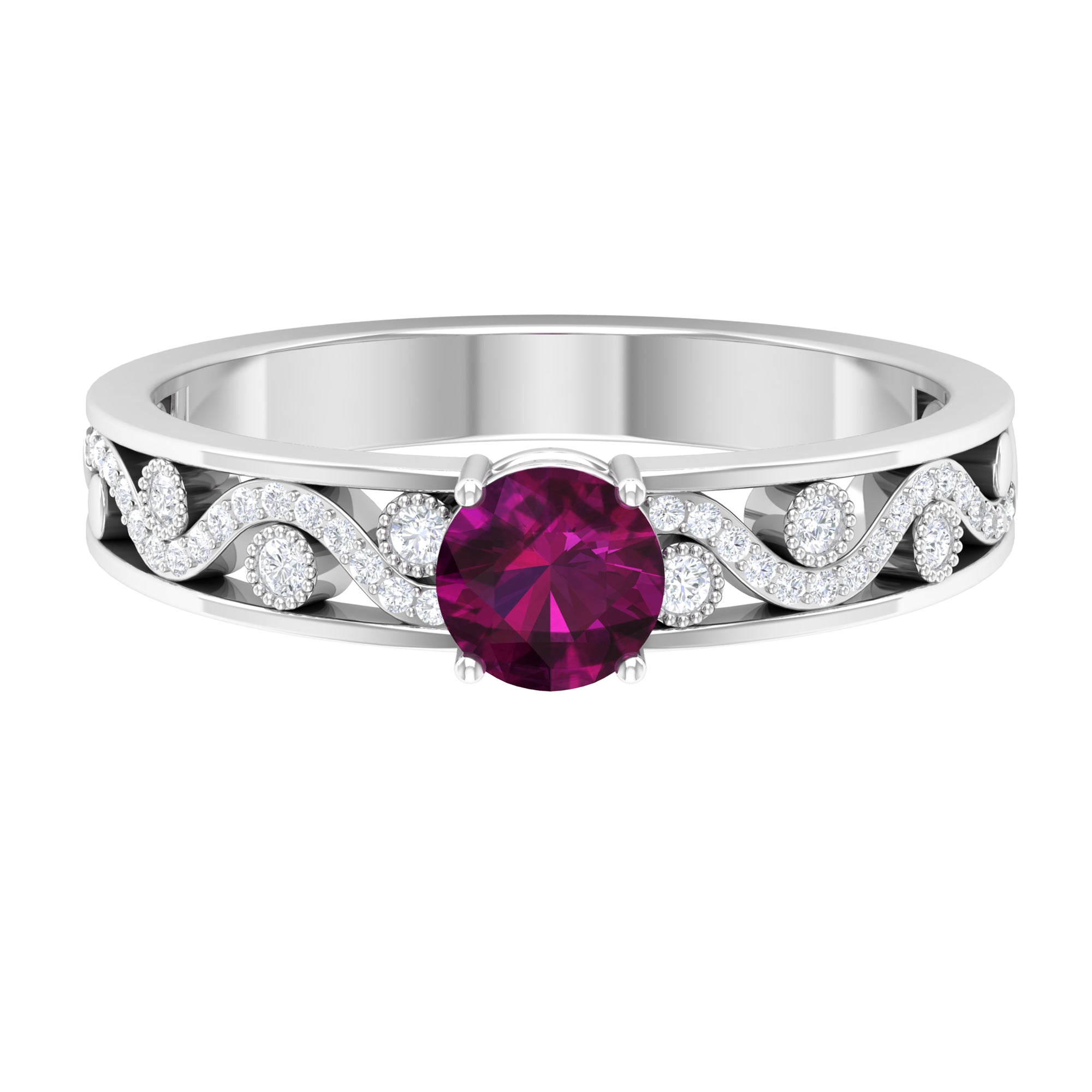 Designer Solitaire Engagement Ring with Rhodolite and Diamond