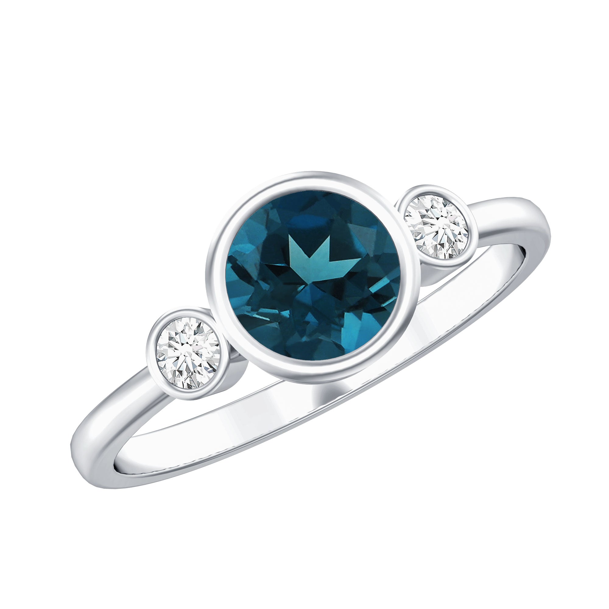7mm Round London Blue Topaz Solitaire Ring in Bezel Setting