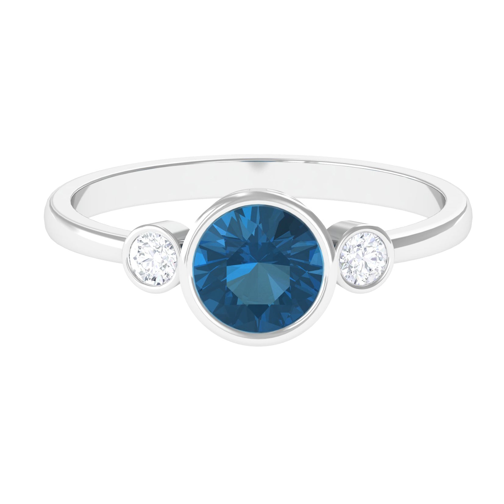 7mm Round London Blue Topaz Solitaire Ring in Bezel Setting
