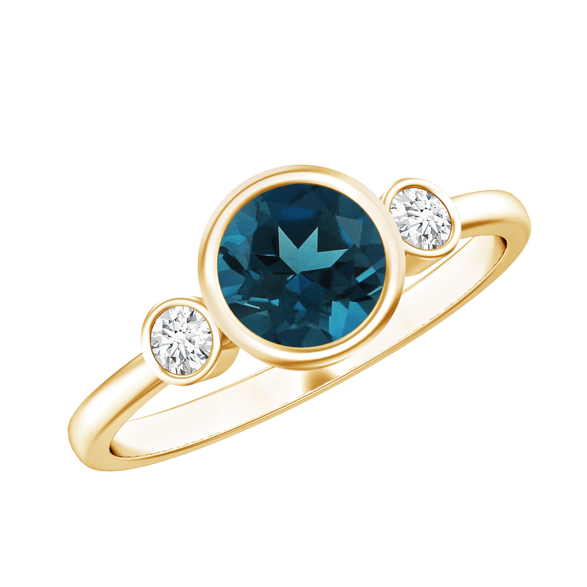 7mm Round London Blue Topaz Solitaire Ring in Bezel Setting AAA - Rosec Jewels