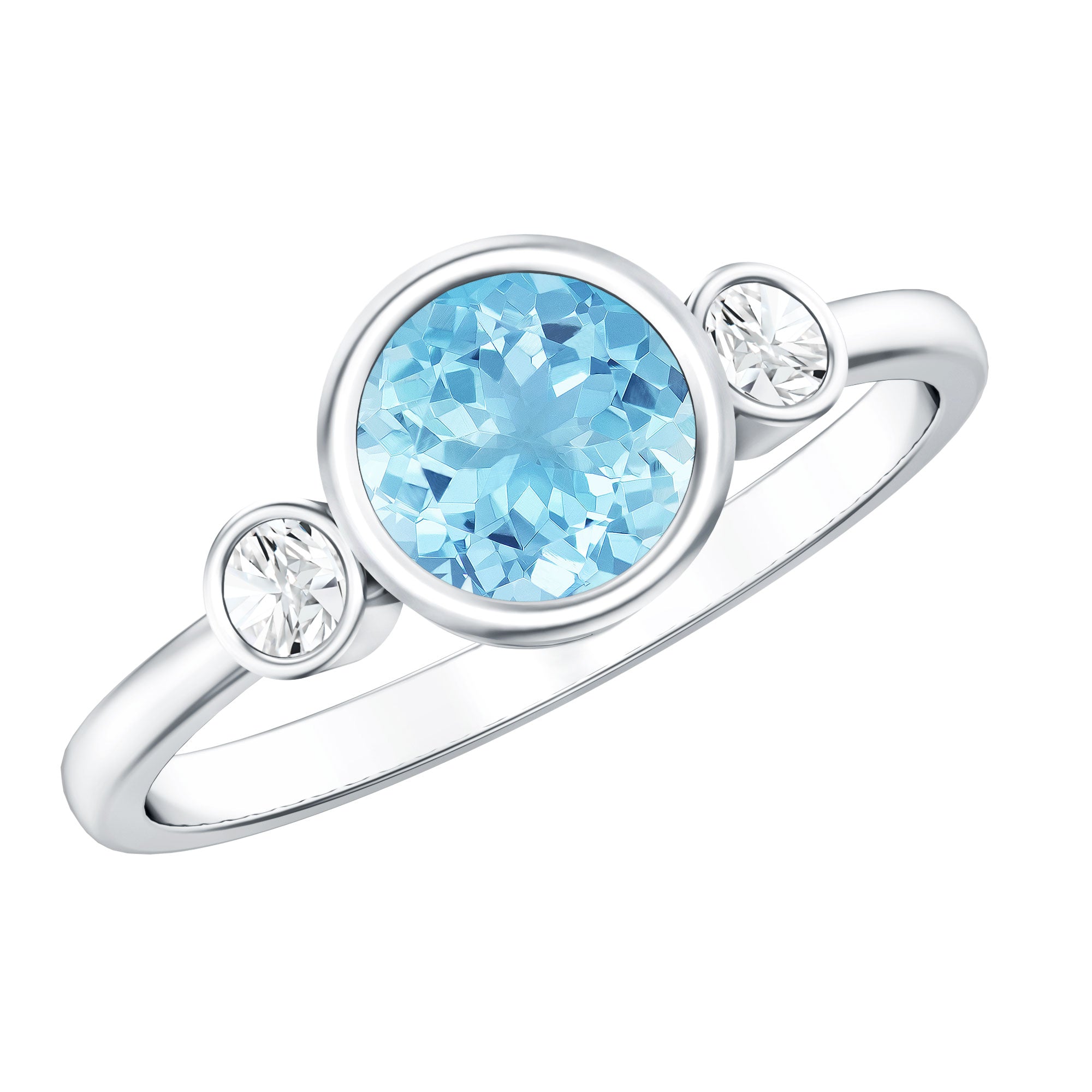 Bezel Set Aquamarine Solitaire Engagement Ring with Diamond