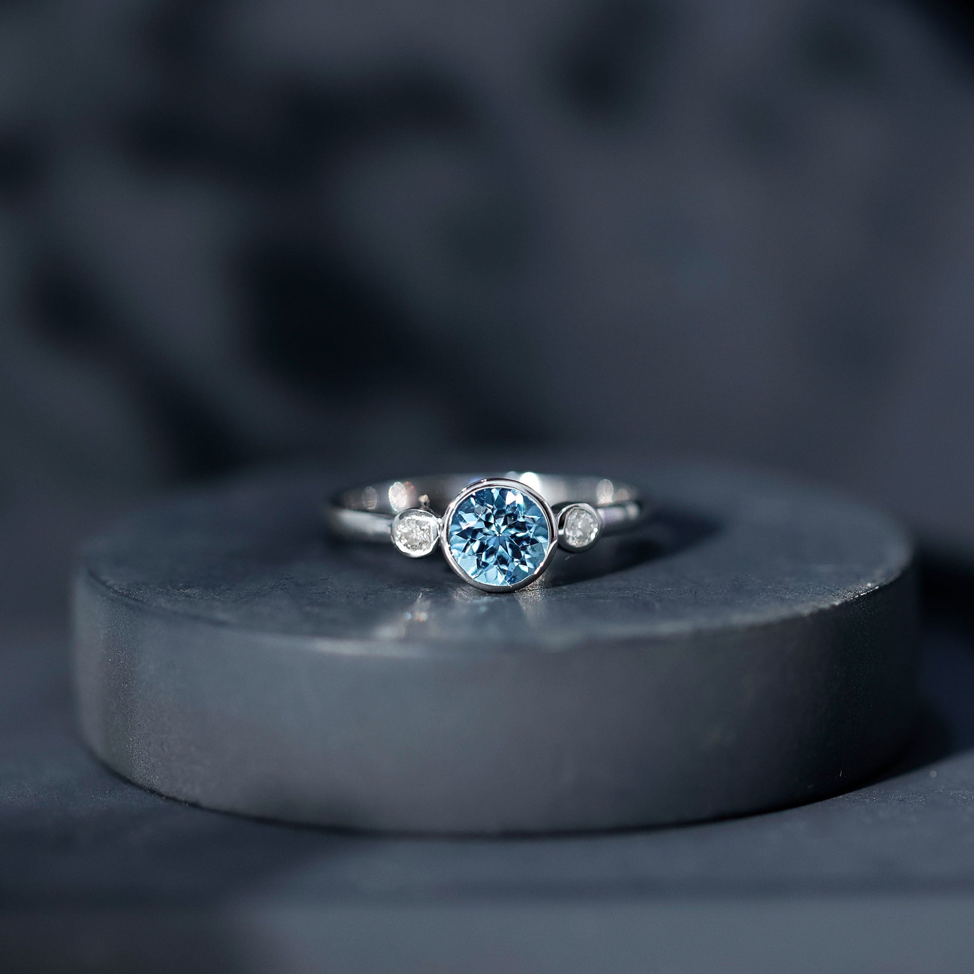 Bezel Set Real Aquamarine Diamond Engagement Ring with Certificate AAA - Rosec Jewels