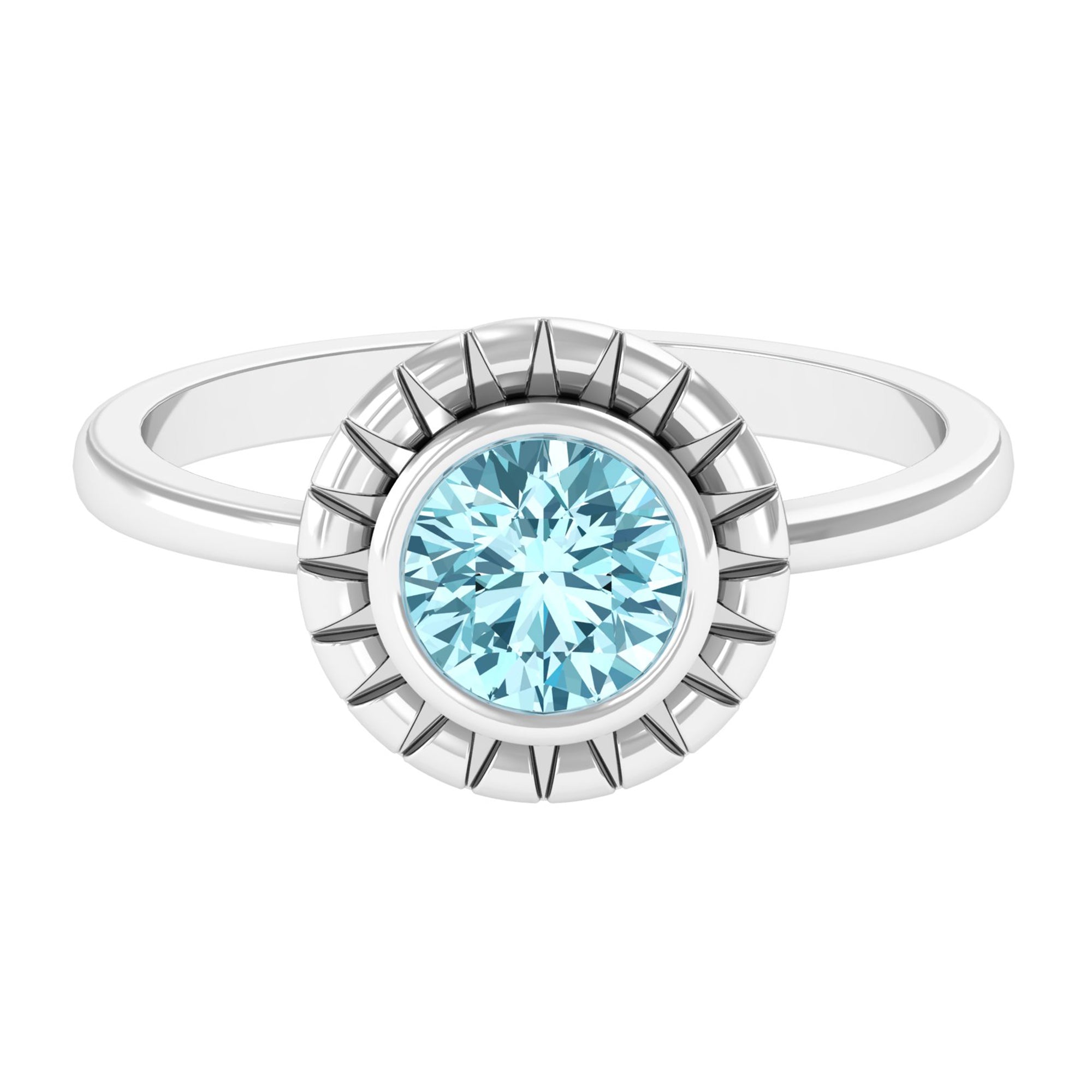 Bezel Set Aquamarine Solitaire Engagement Ring