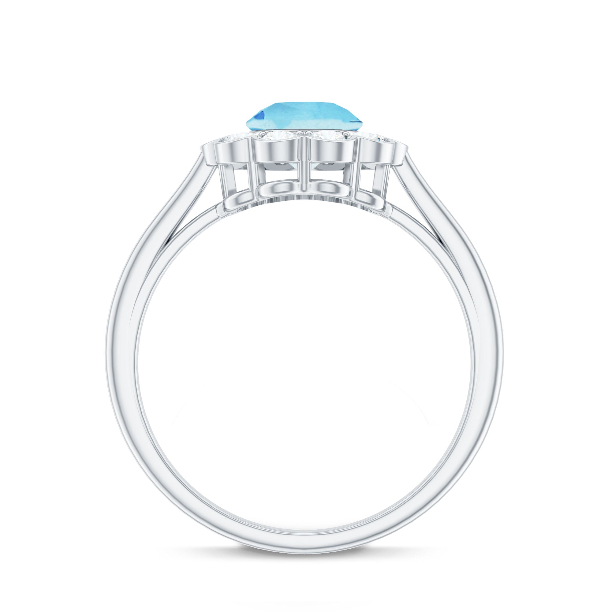 Certified 0.8 Carat Real Aquamarine Engagement Ring with Diamond Flower Halo AAA - Rosec Jewels