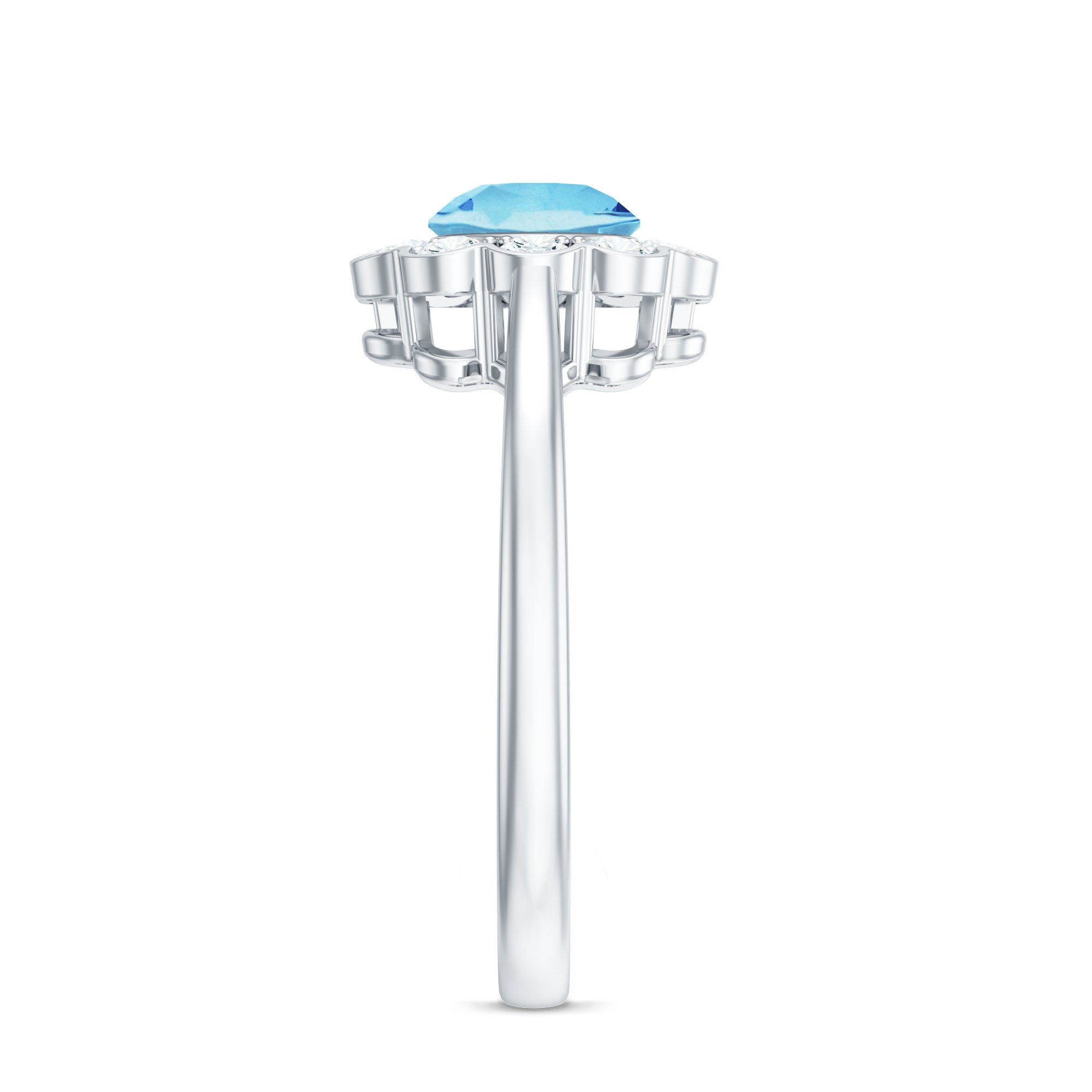 Certified 0.8 Carat Real Aquamarine Engagement Ring with Diamond Flower Halo AAA - Rosec Jewels