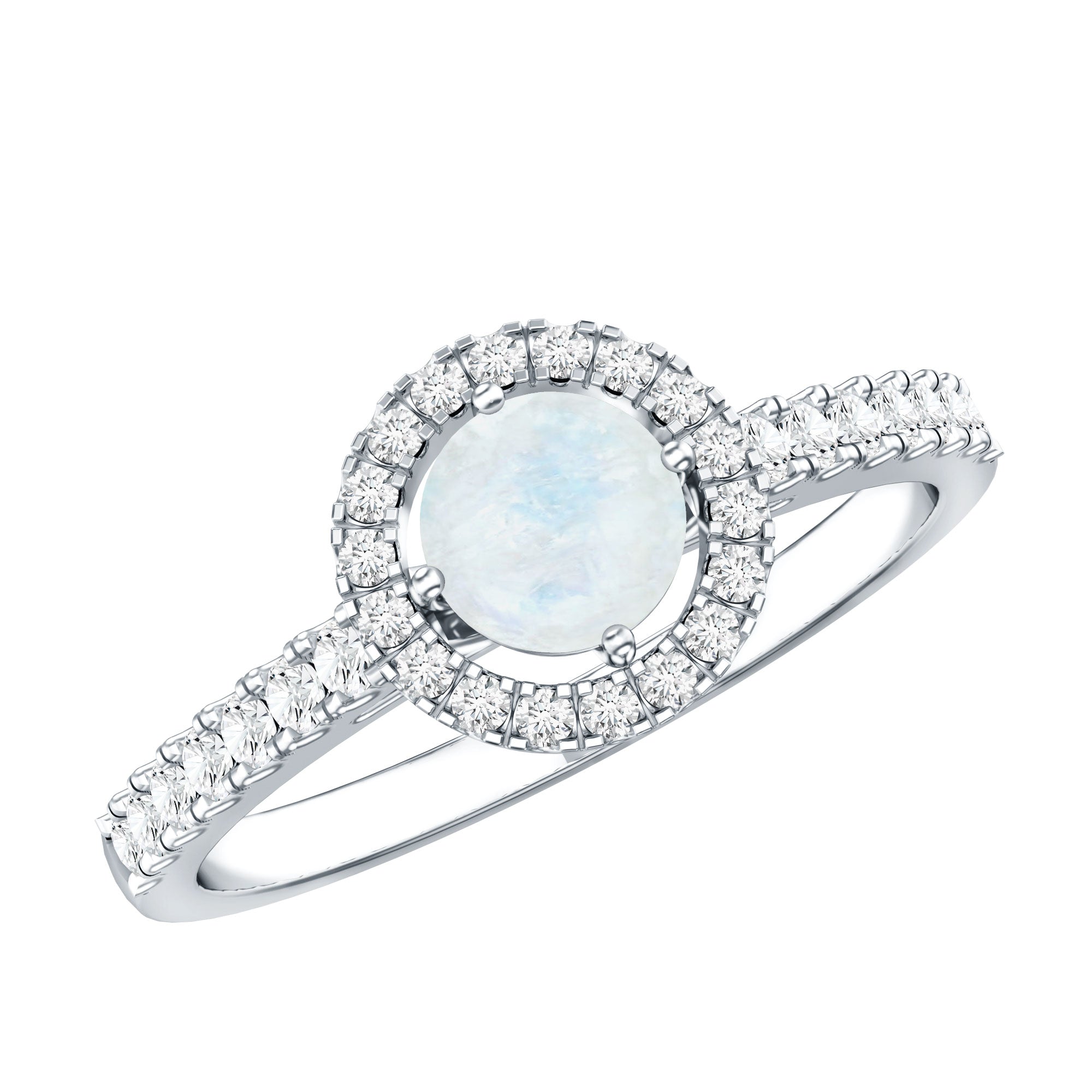 Certified Round Moonstone Halo Engagement Ring With Diamond Accent AAA - Rosec Jewels