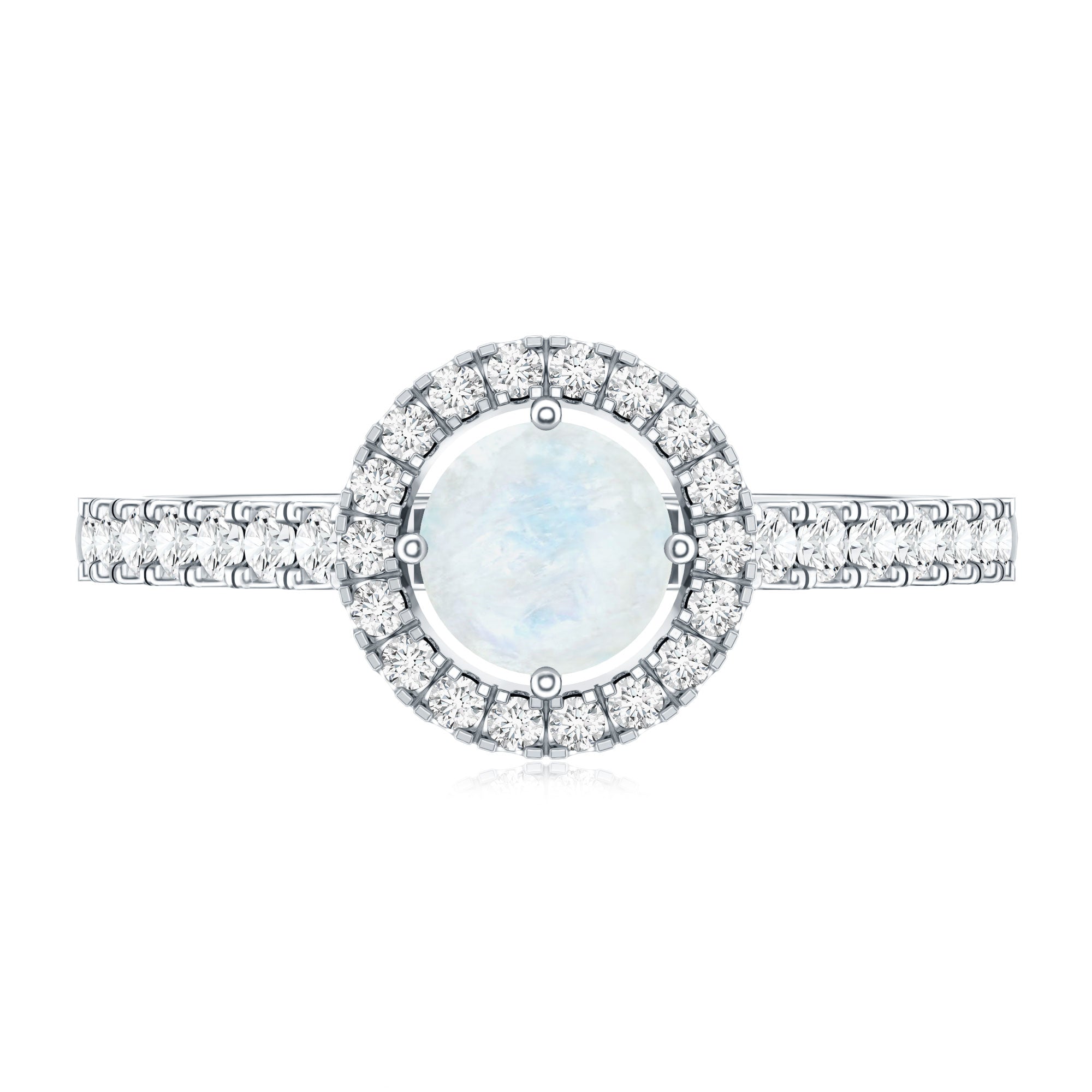 Certified Round Moonstone Halo Engagement Ring With Diamond Accent AAA - Rosec Jewels