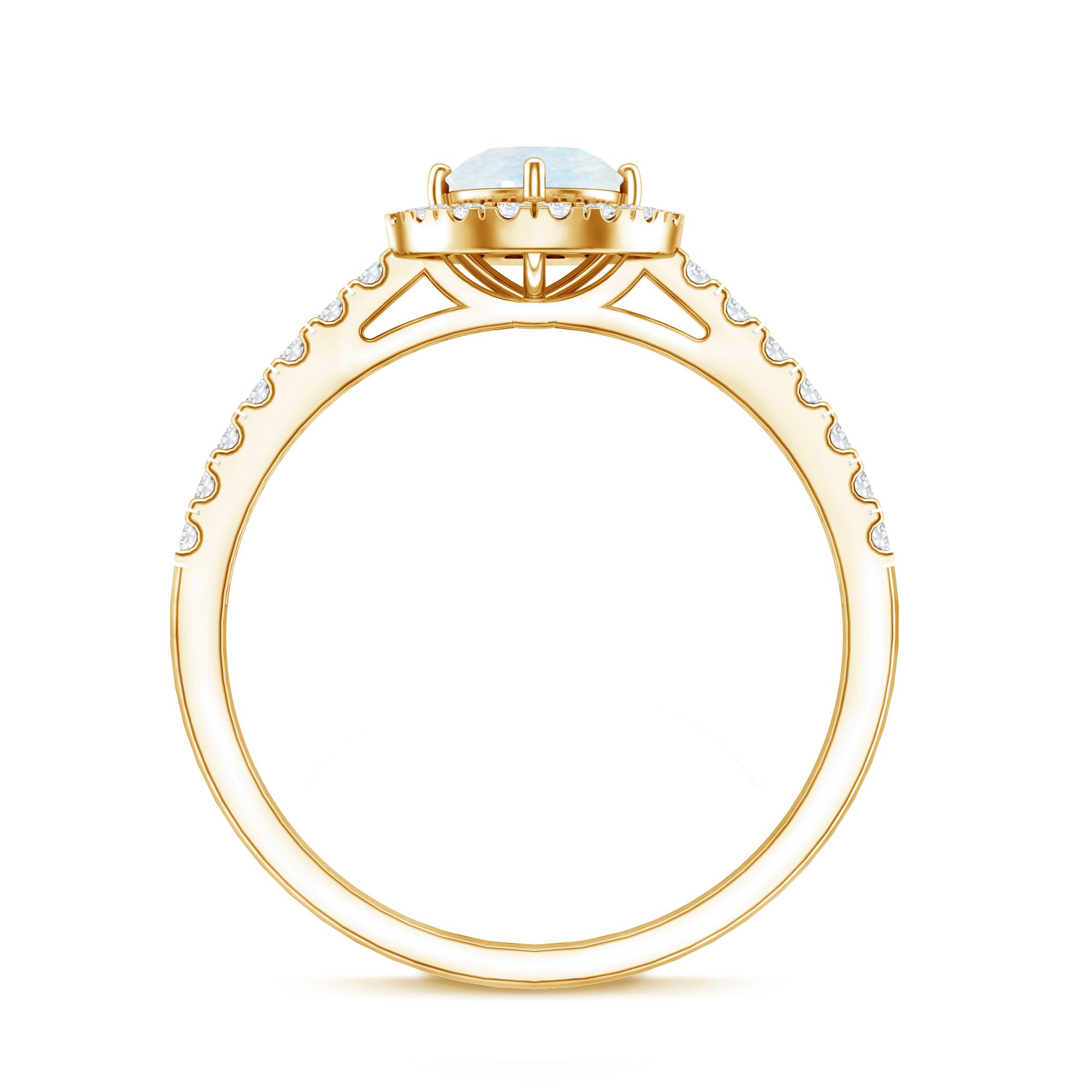 Certified Round Moonstone Halo Engagement Ring With Diamond Accent AAA - Rosec Jewels