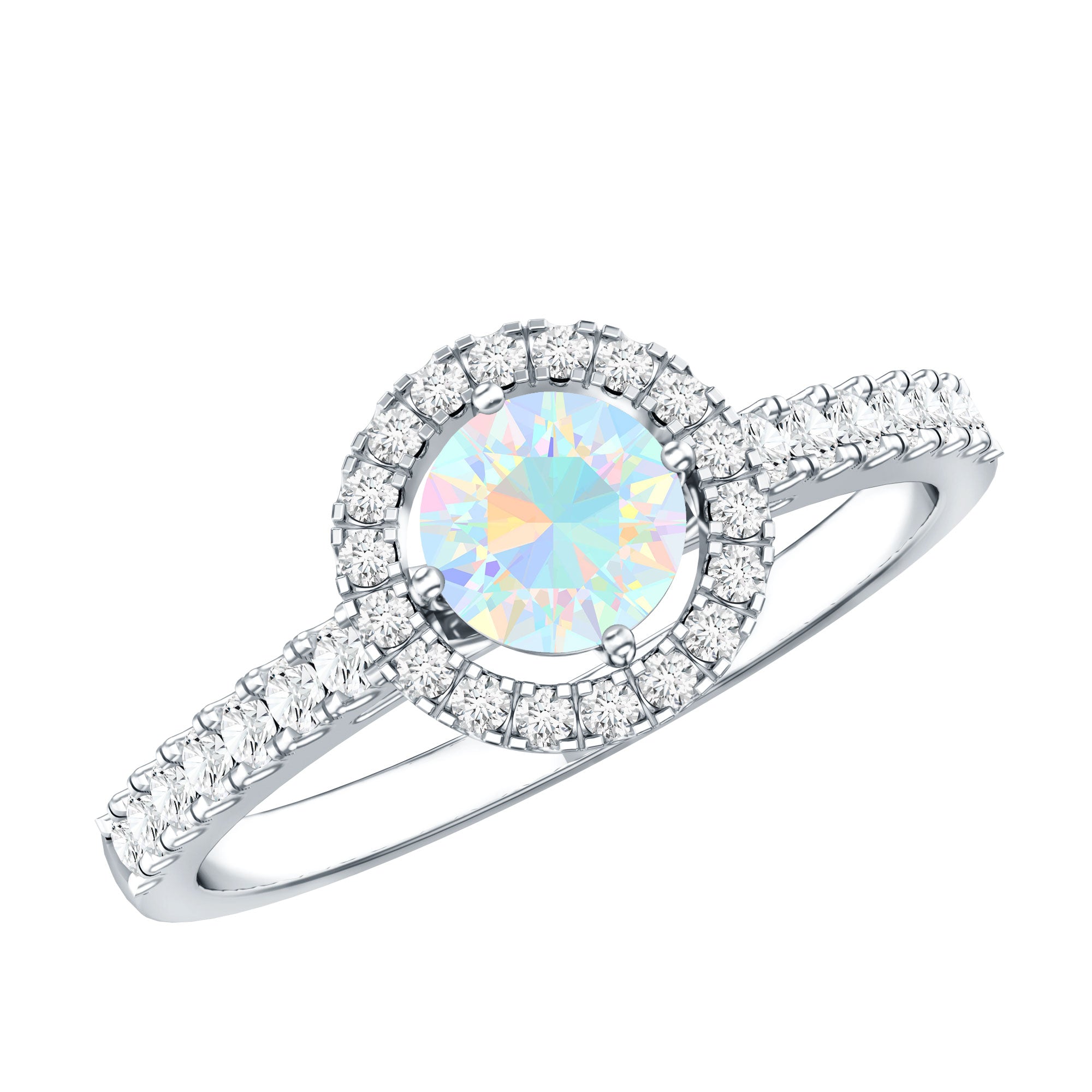 Natural Ethiopian Opal Diamond Engagement Ring with Halo AAA - Rosec Jewels