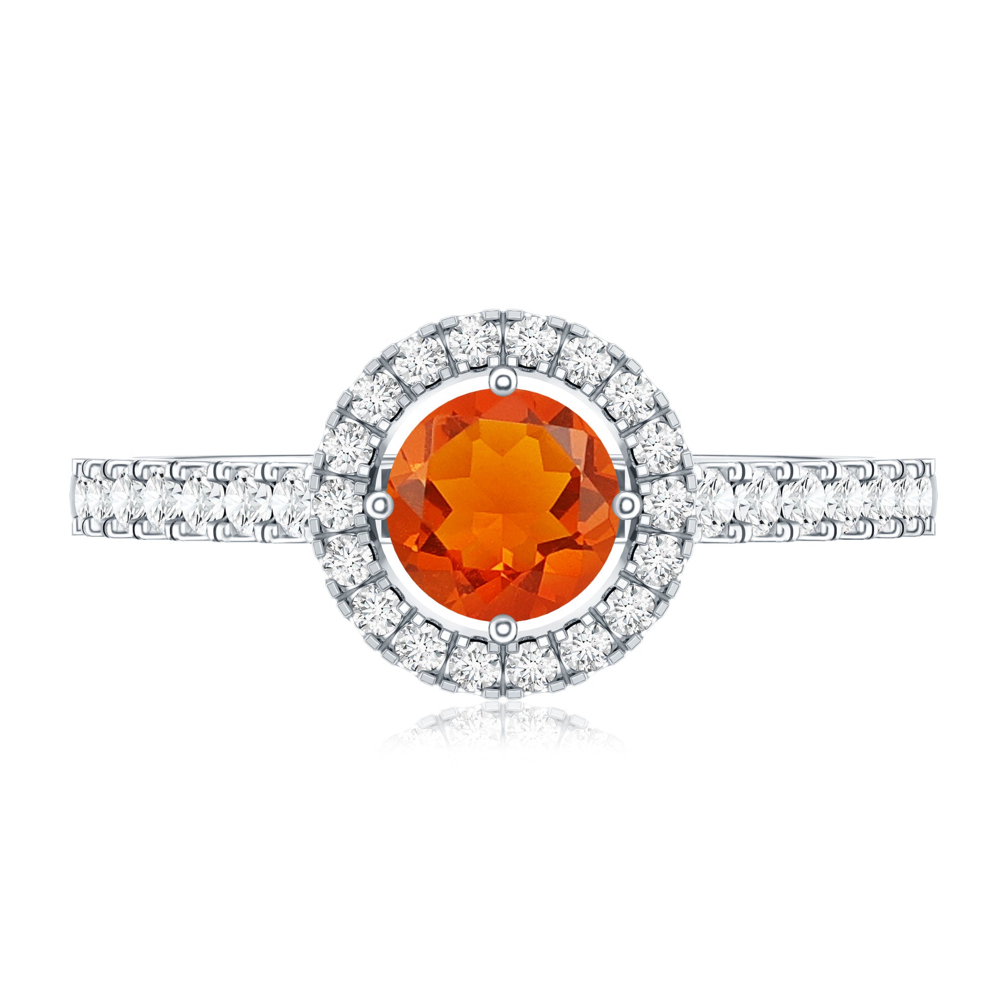 0.45 Carat Real Fire Opal and Diamond Halo Engagement Ring AAA - Rosec Jewels