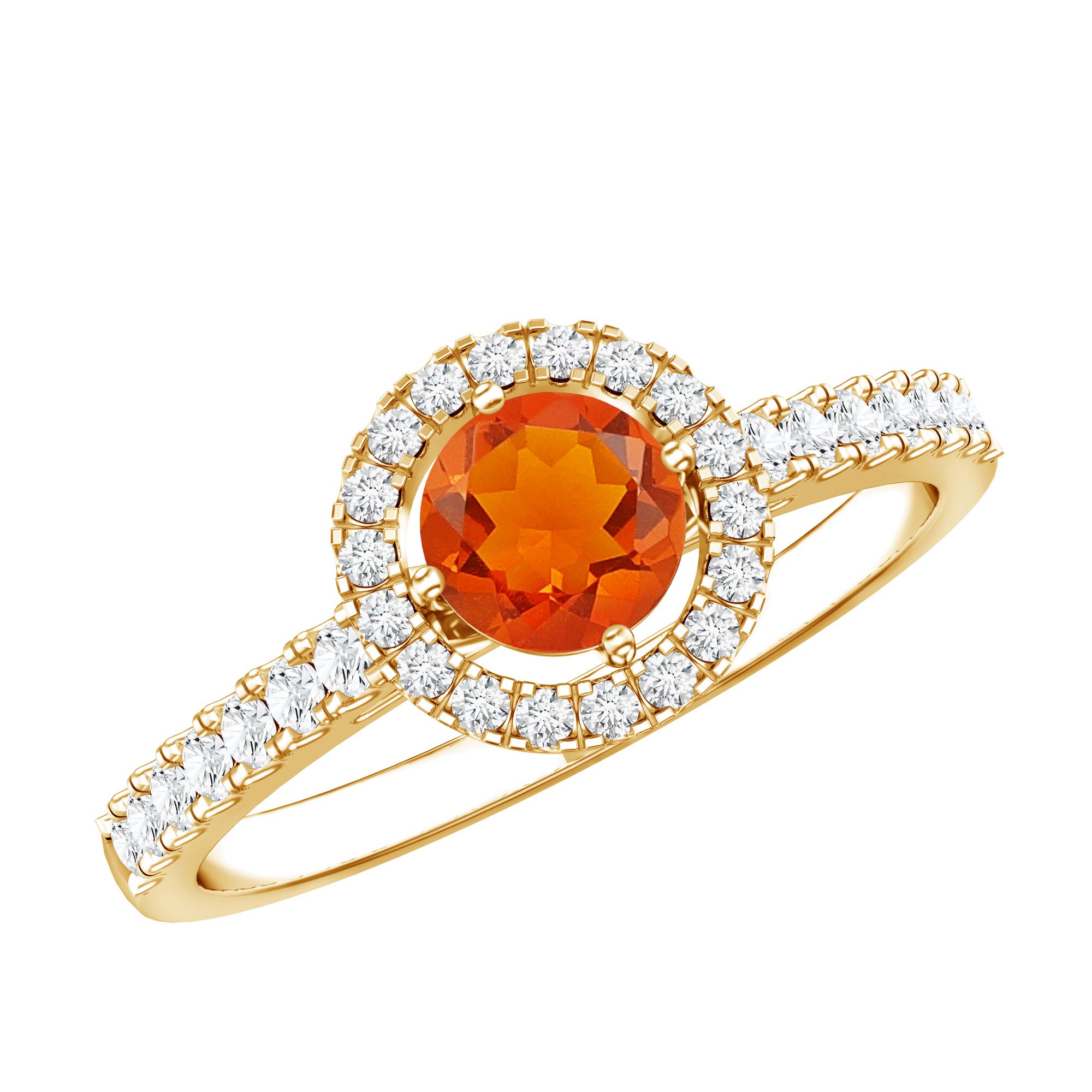 0.45 Carat Real Fire Opal and Diamond Halo Engagement Ring AAA - Rosec Jewels