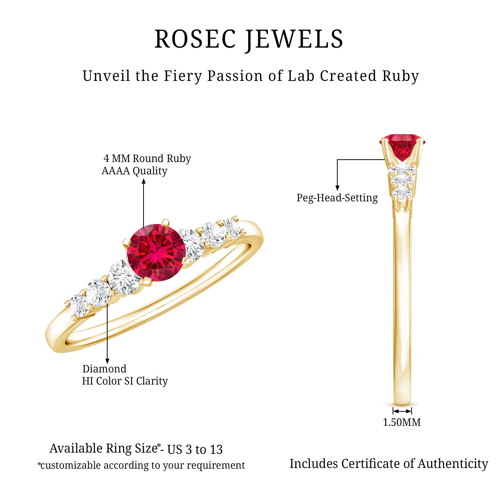 Graduated Style Lab Created Ruby and Diamond Promise Ring AAAA - Rosec Jewels