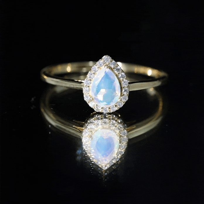 Certified Real 5X7 mm Ethiopian Opal Engagement Ring with Diamond Halo AAA - Rosec Jewels