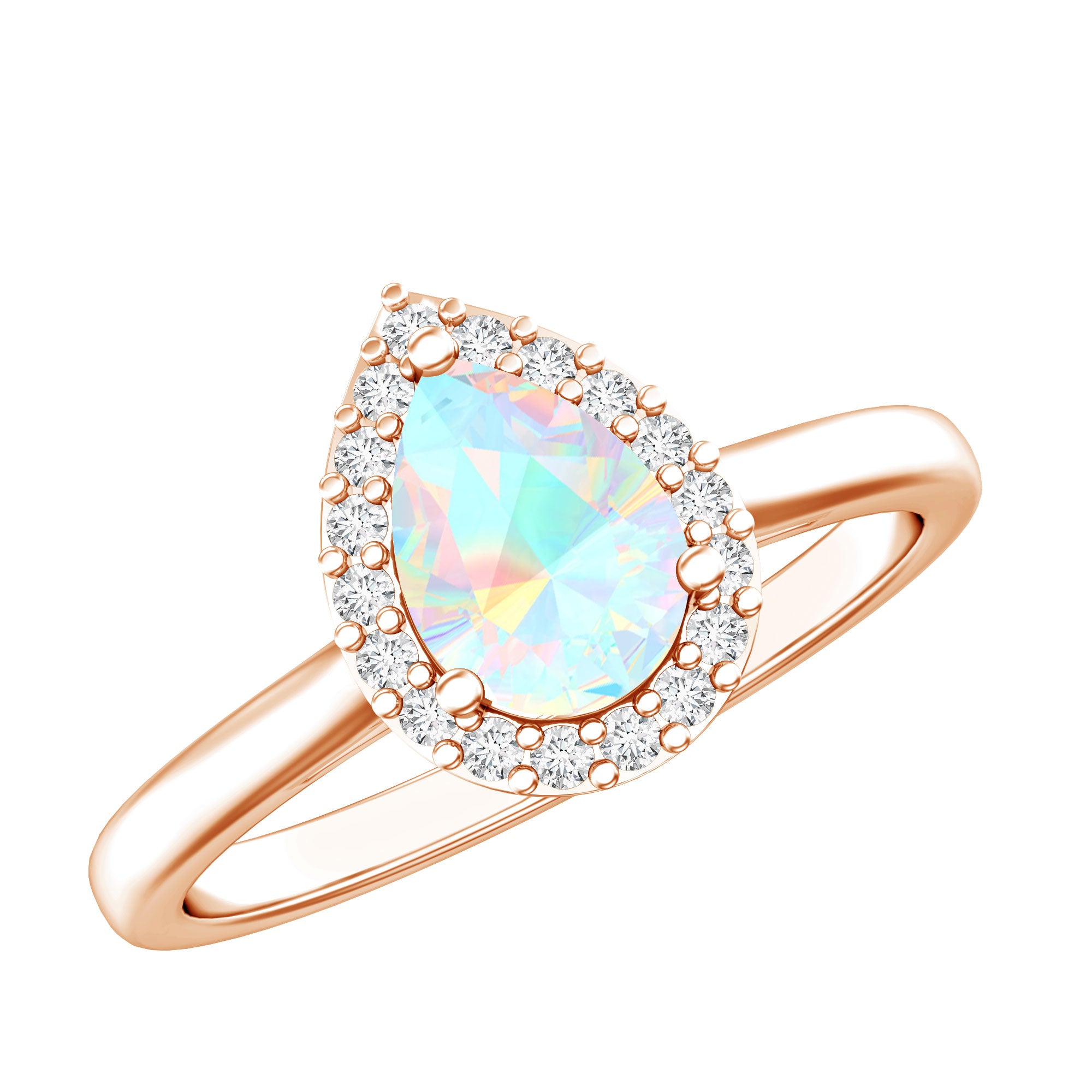 Certified Real 5X7 mm Ethiopian Opal Engagement Ring with Diamond Halo AAA - Rosec Jewels