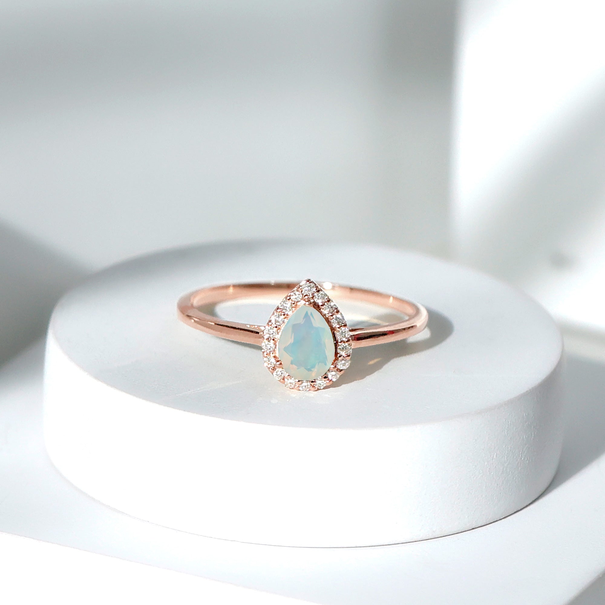 Certified Real 5X7 mm Ethiopian Opal Engagement Ring with Diamond Halo AAA - Rosec Jewels