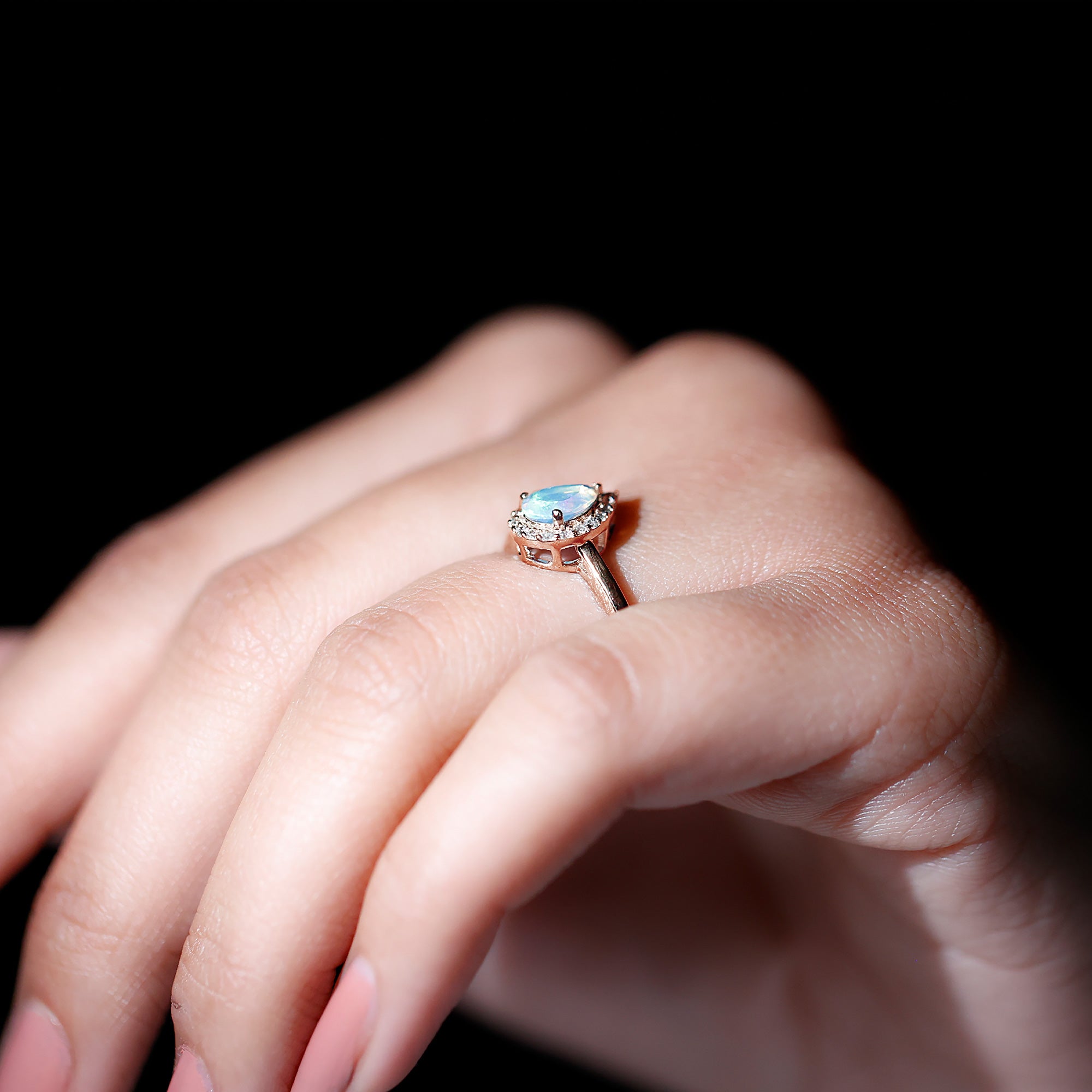 Certified Real 5X7 mm Ethiopian Opal Engagement Ring with Diamond Halo AAA - Rosec Jewels