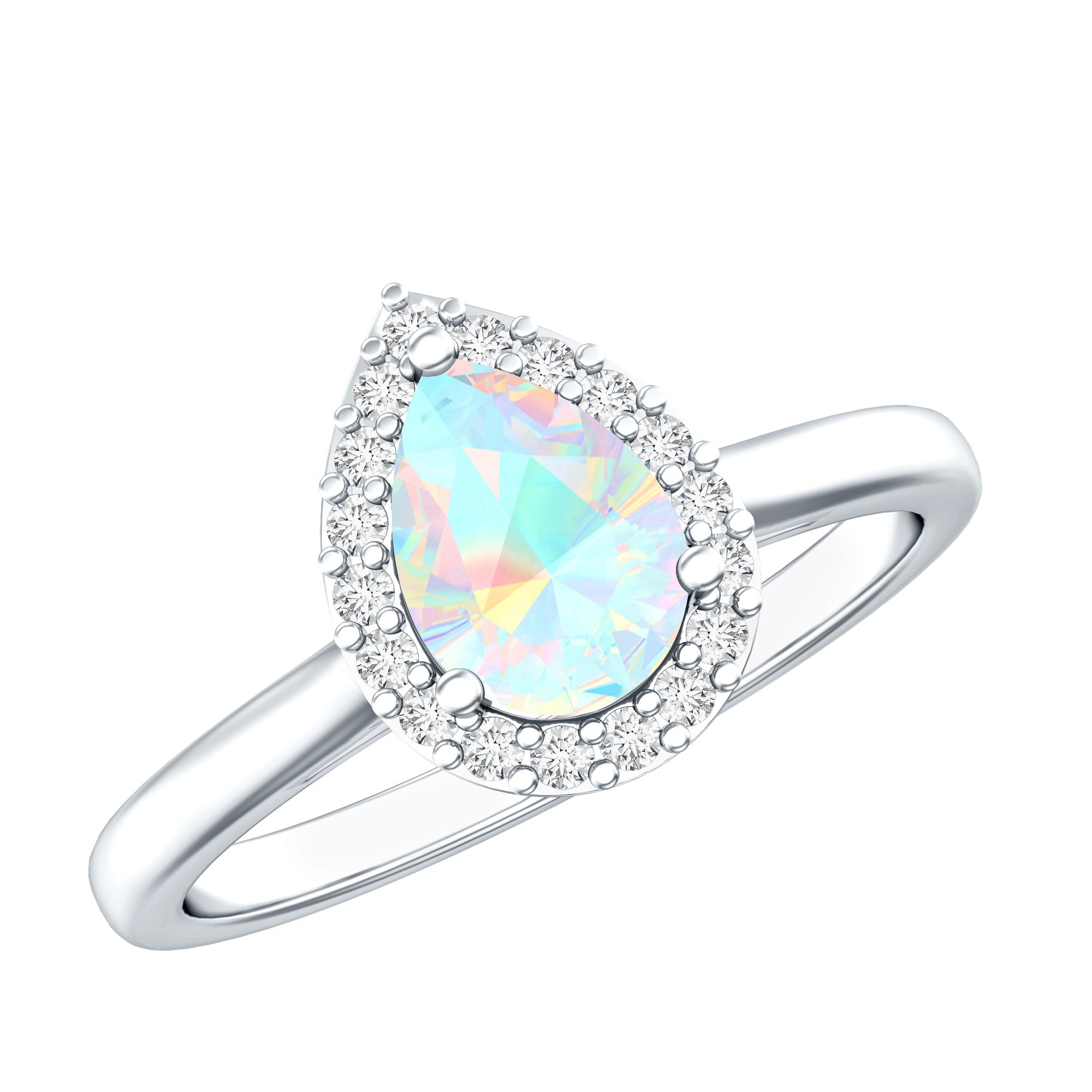 Certified Real 5X7 mm Ethiopian Opal Engagement Ring with Diamond Halo AAA - Rosec Jewels