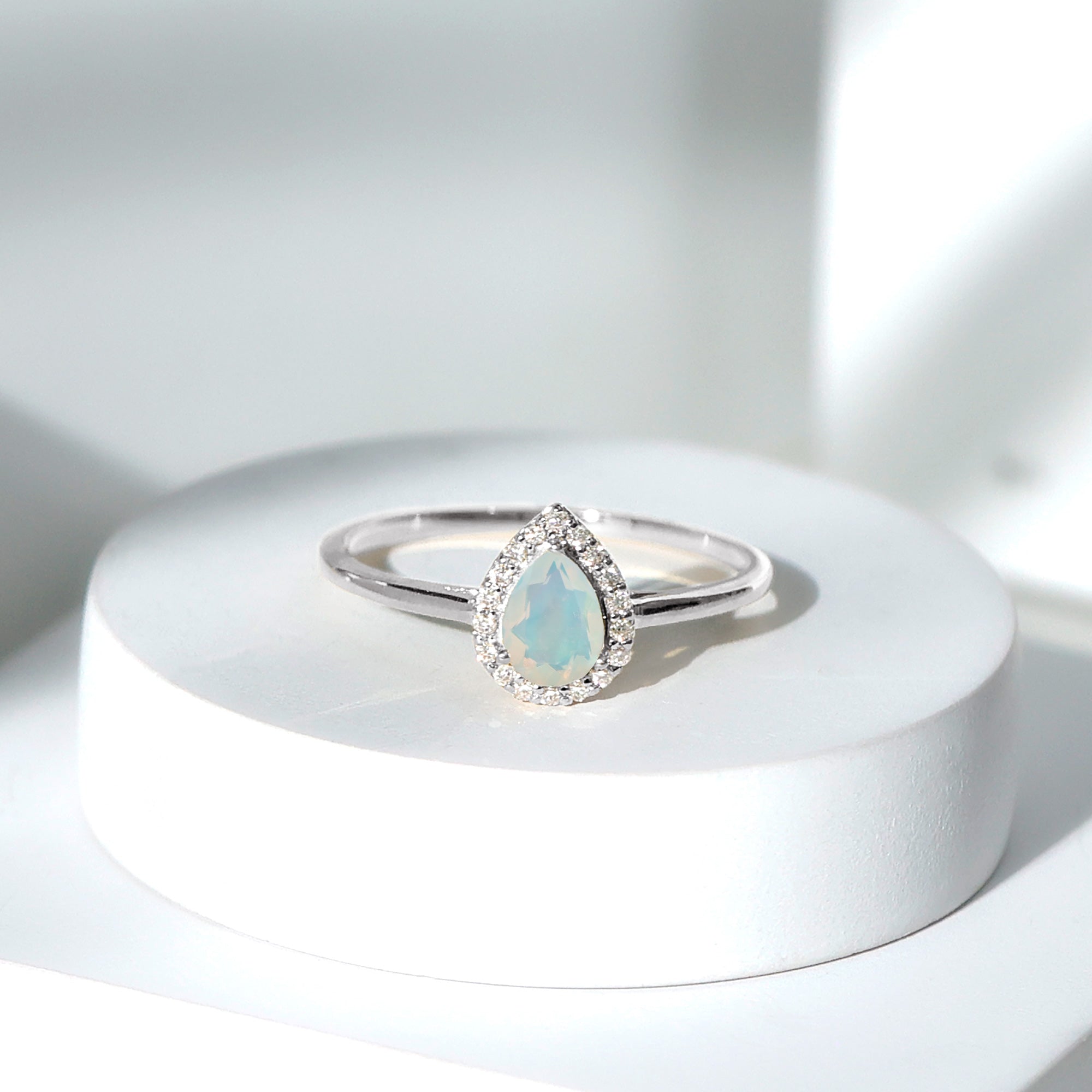 Certified Real 5X7 mm Ethiopian Opal Engagement Ring with Diamond Halo AAA - Rosec Jewels