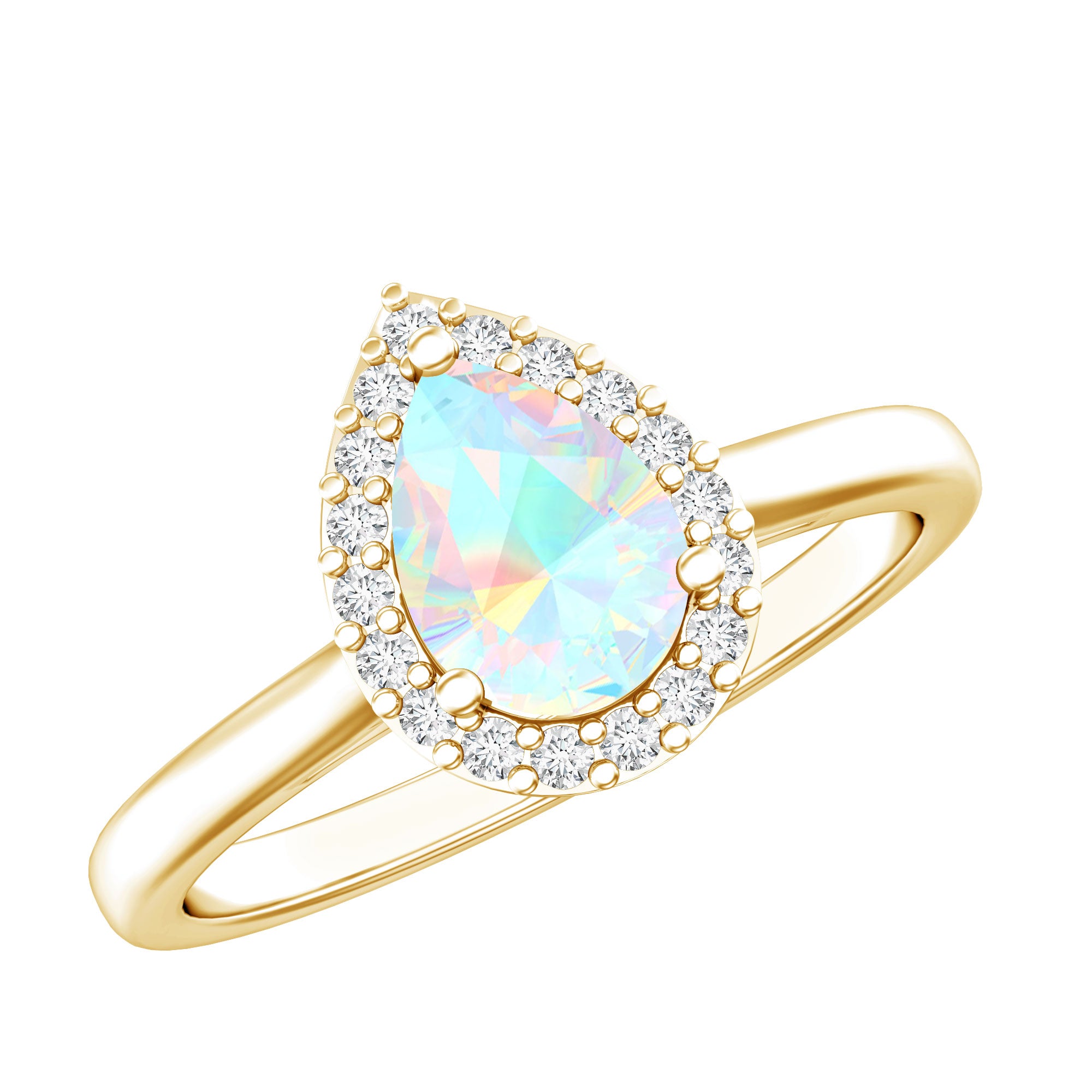 Certified Real 5X7 mm Ethiopian Opal Engagement Ring with Diamond Halo AAA - Rosec Jewels