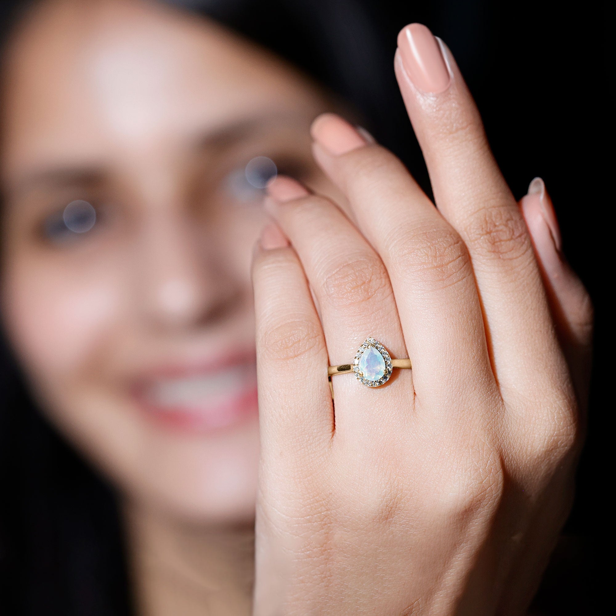 Certified Real 5X7 mm Ethiopian Opal Engagement Ring with Diamond Halo AAA - Rosec Jewels