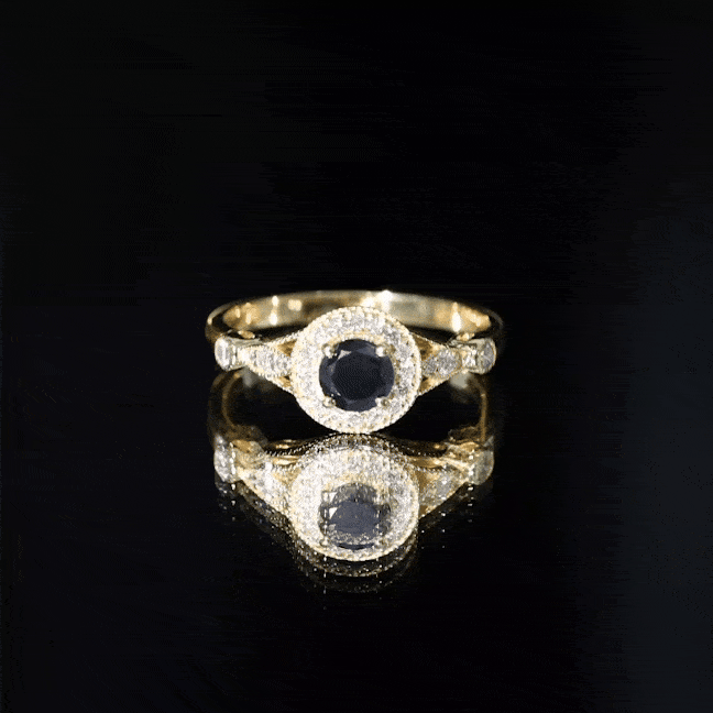 Vintage Inspired 0.8 Carat Lab Grown Black and White Diamond Engagement Ring with Halo AAAA ( Synthetic ) - Rosec Jewels