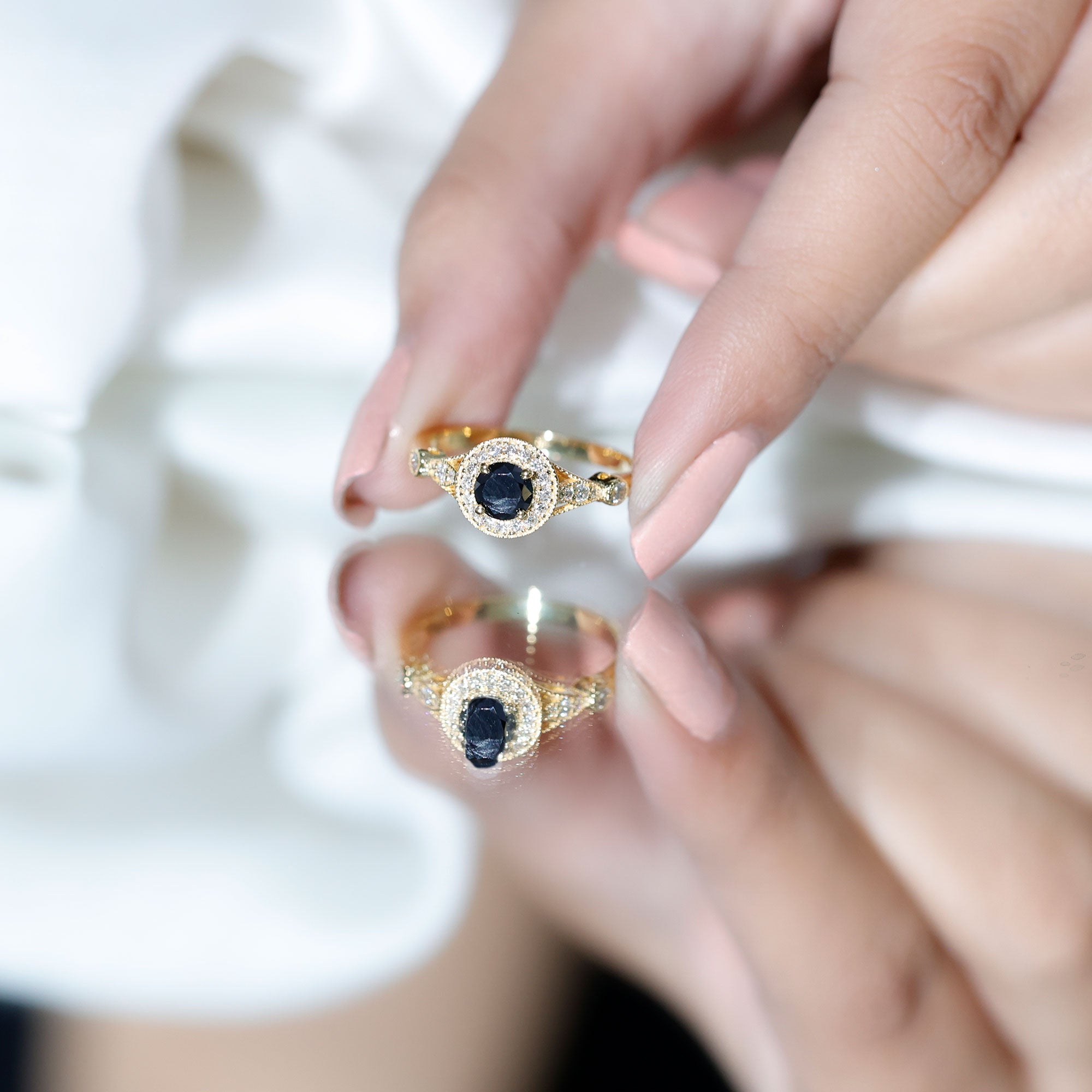 Vintage Inspired 0.8 Carat Lab Grown Black and White Diamond Engagement Ring with Halo AAAA ( Synthetic ) - Rosec Jewels