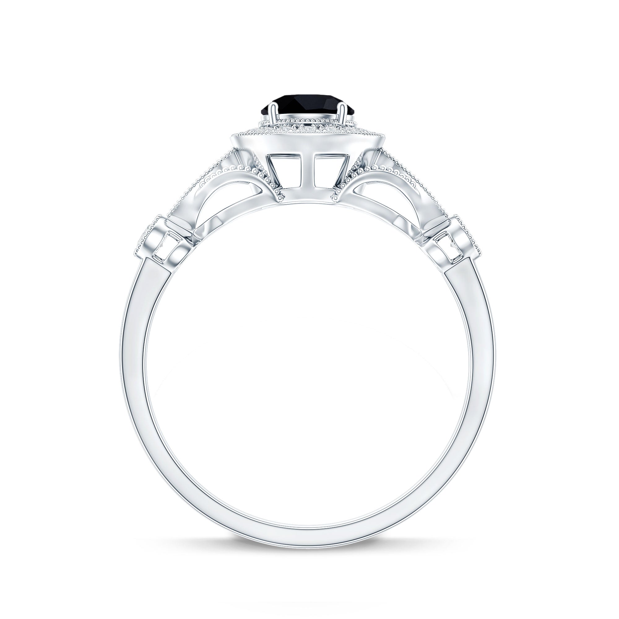 Vintage Inspired Black Onyx and Diamond Engagement Ring AAA - Rosec Jewels
