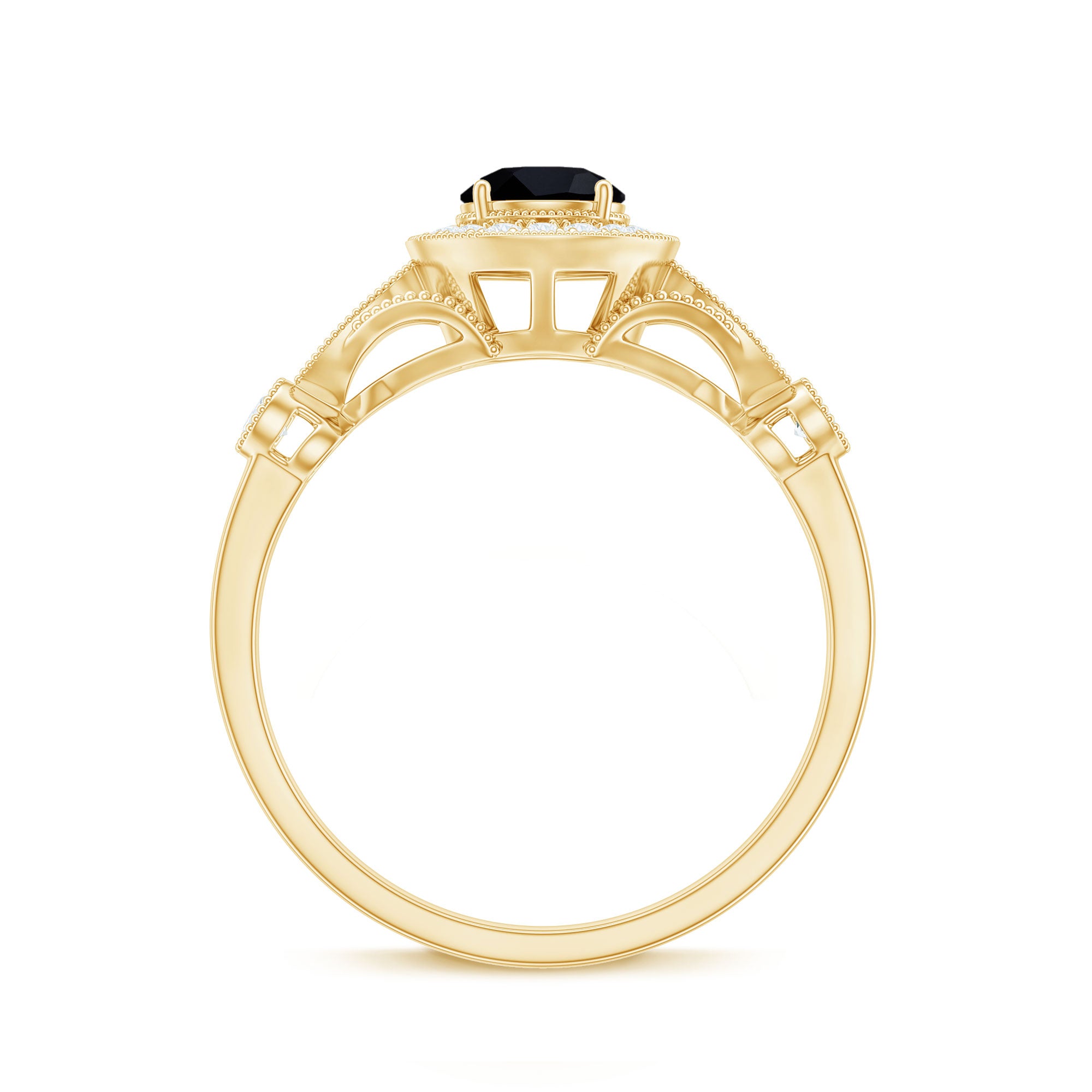 Vintage Inspired Black Onyx and Diamond Engagement Ring AAA - Rosec Jewels