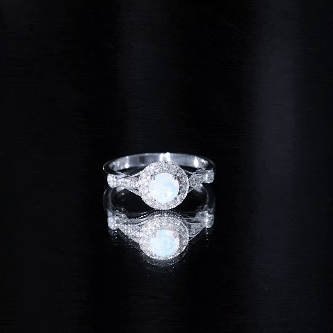 Genuine Ethiopian Opal Antique Looking Engagement Ring with Diamond Halo AAA - Rosec Jewels