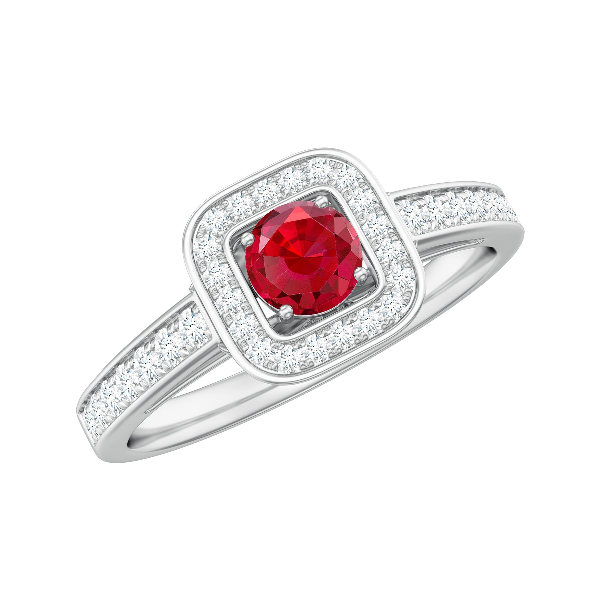 Vintage Style Lab Ruby and Diamond Halo Engagement Ring AAAA - Rosec Jewels