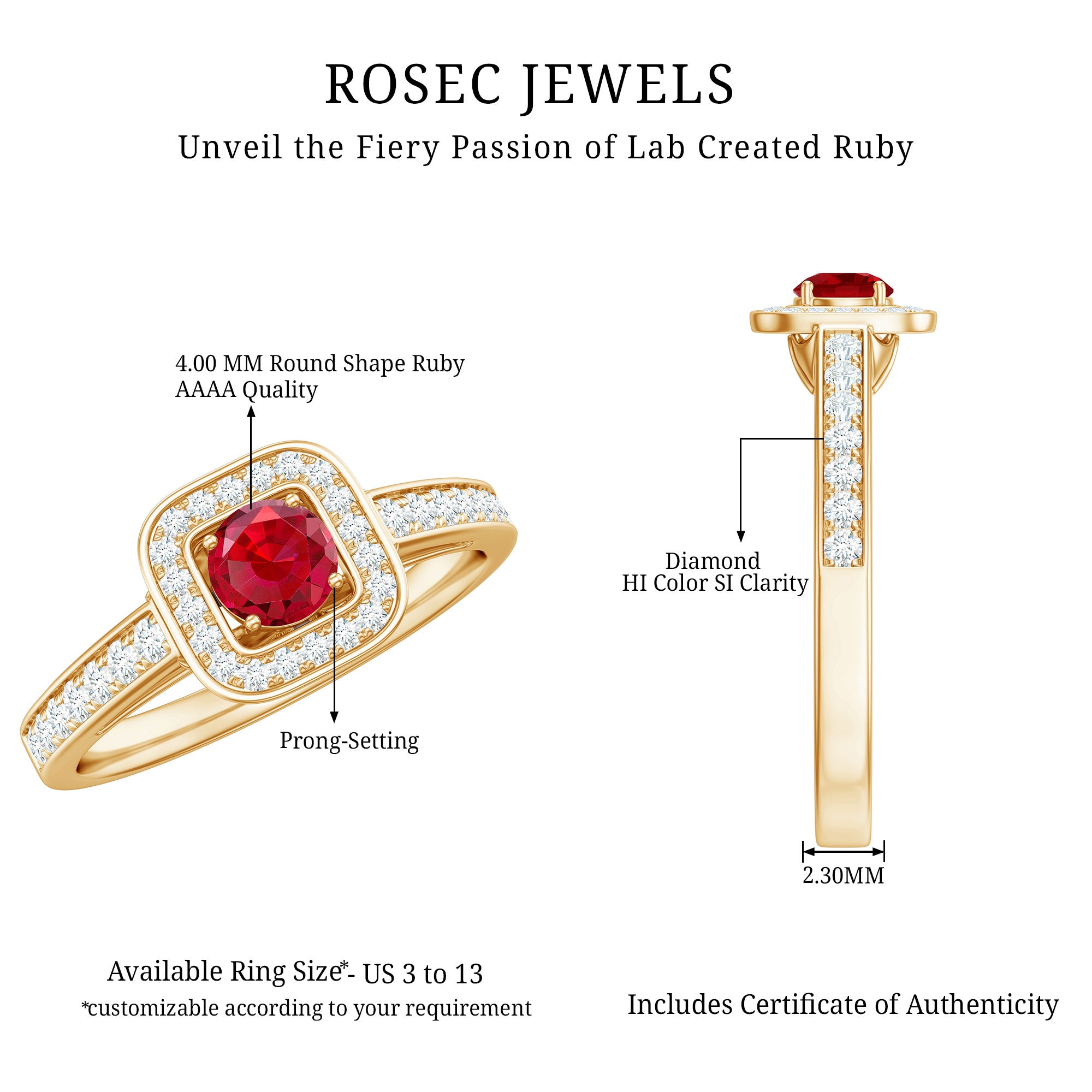 Vintage Style Lab Ruby and Diamond Halo Engagement Ring AAAA - Rosec Jewels