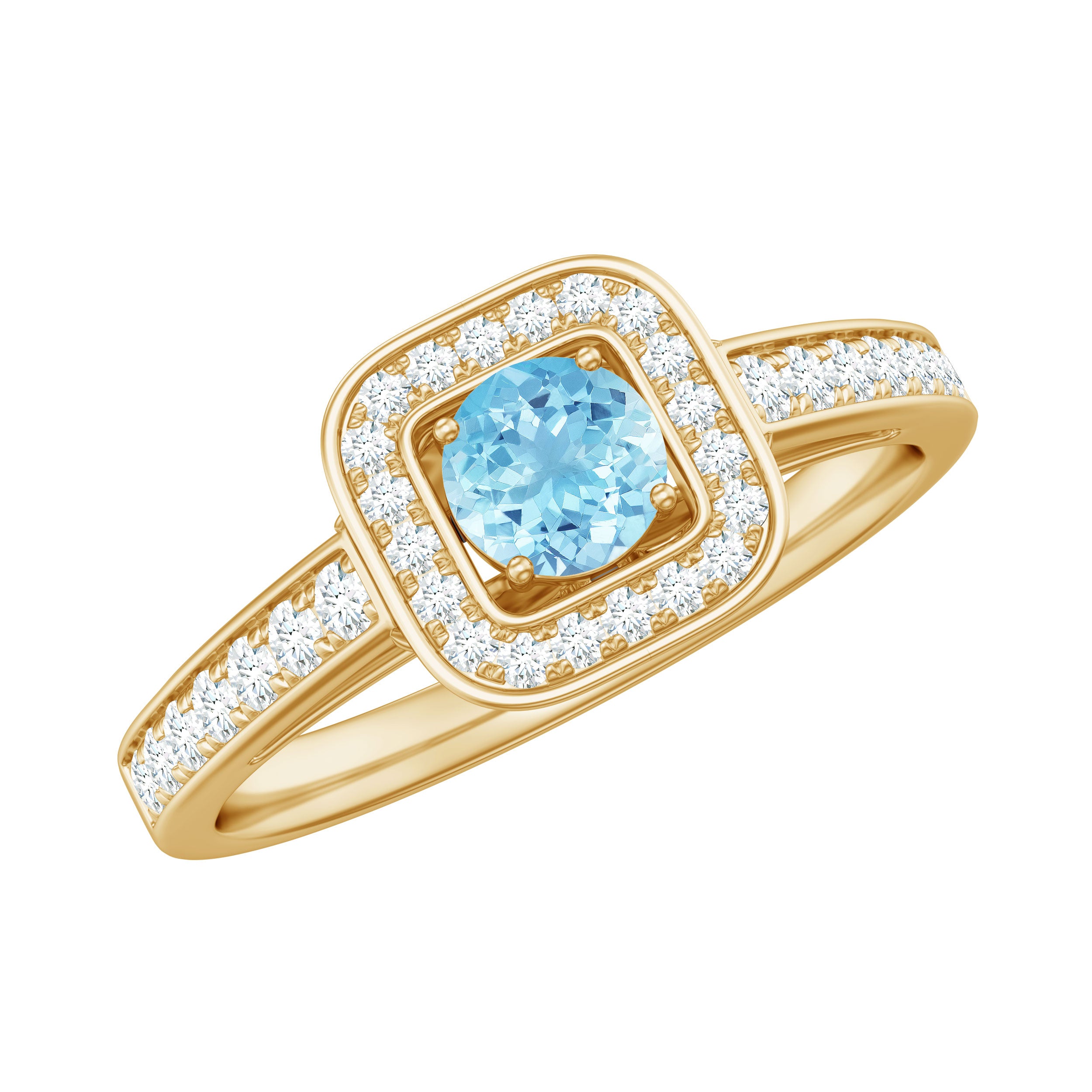 Vintage Looking Aquamarine and Diamond Halo Engagement Ring for Women AAA - Rosec Jewels