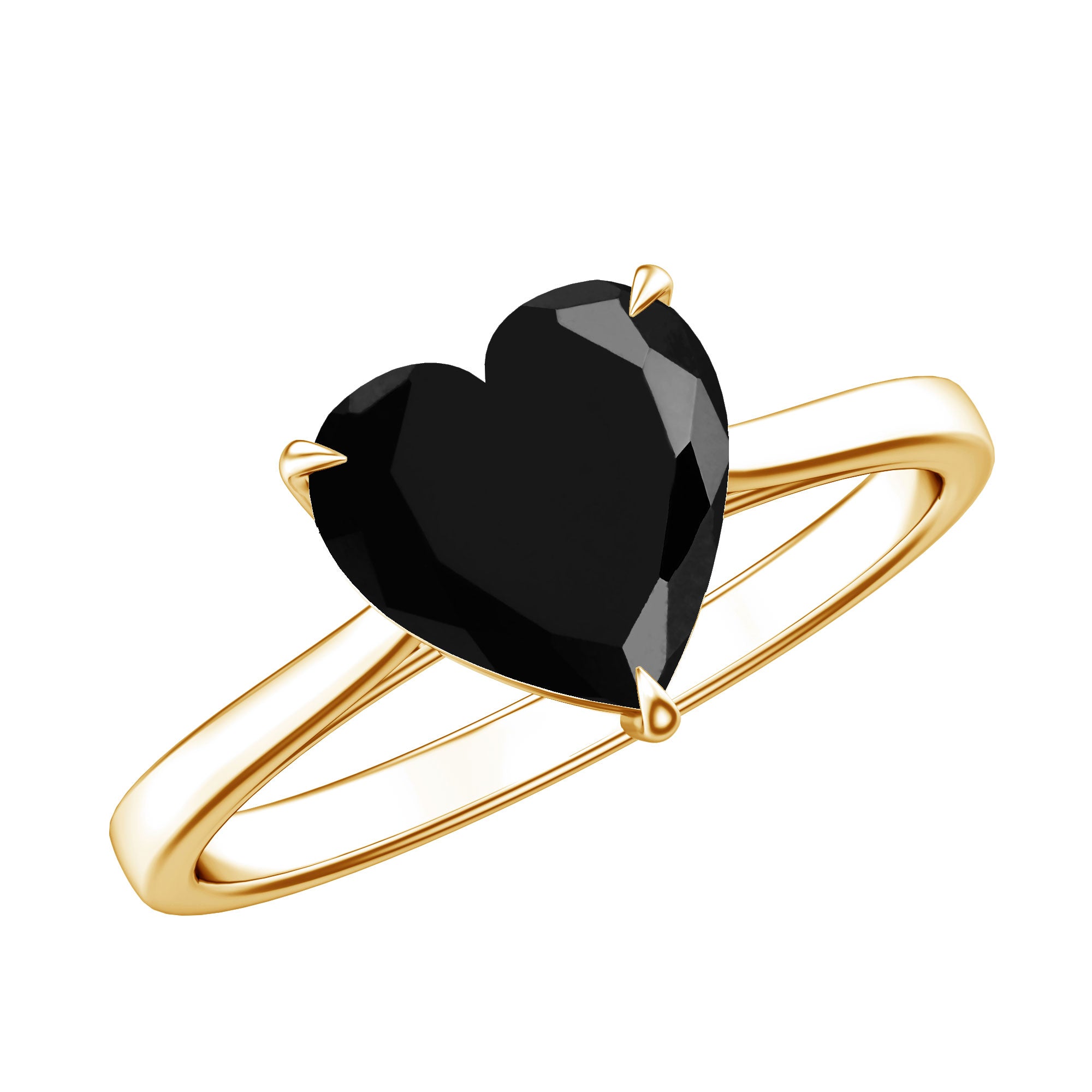 Solitaire Black Onyx Heart Promise Ring for Women AAA - Rosec Jewels