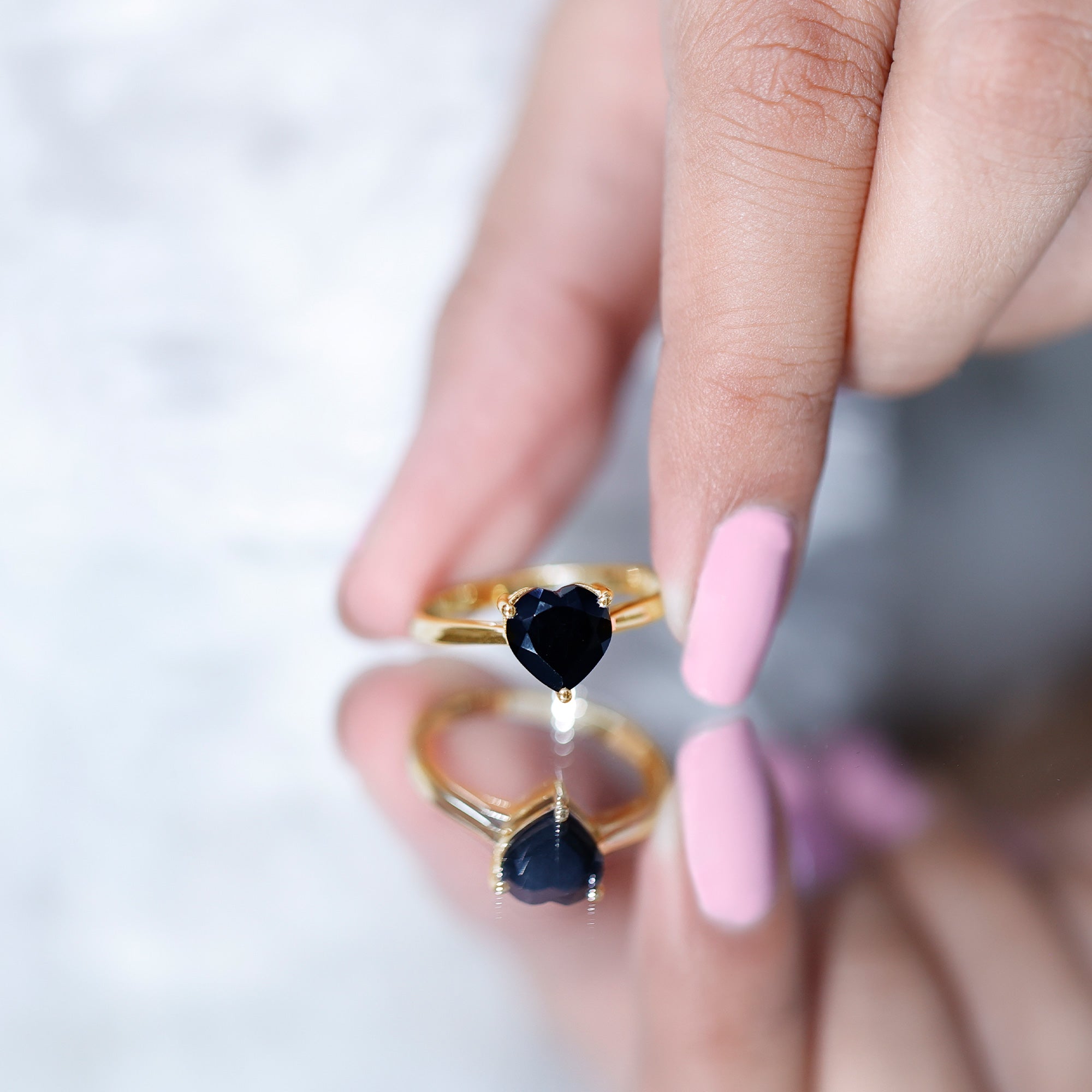 Solitaire Black Onyx Heart Promise Ring for Women AAA - Rosec Jewels