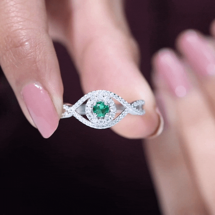 Certified Lab Grown Emerald Diamond Halo Engagement Ring with Crossover Shank AAAA - Rosec Jewels