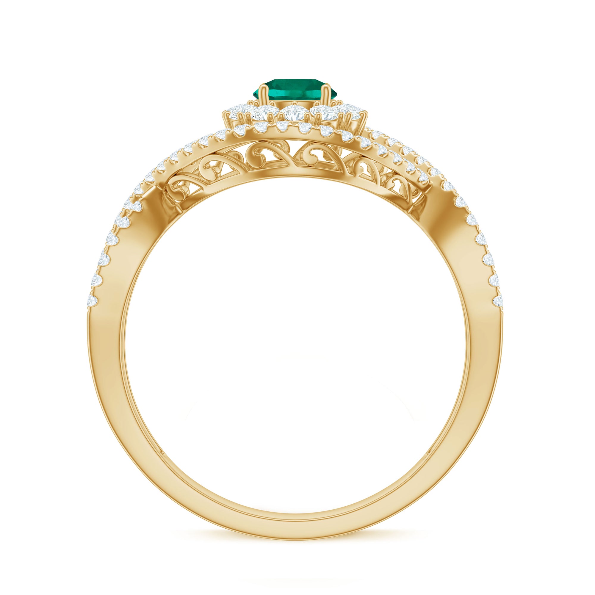 Certified Lab Grown Emerald Diamond Halo Engagement Ring with Crossover Shank AAAA - Rosec Jewels
