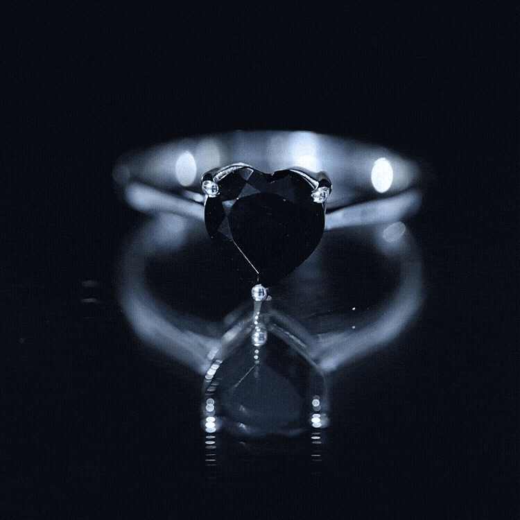 Heart Shaped Created Black Diamond Solitaire Promise Ring AAAA ( Synthetic ) - Rosec Jewels