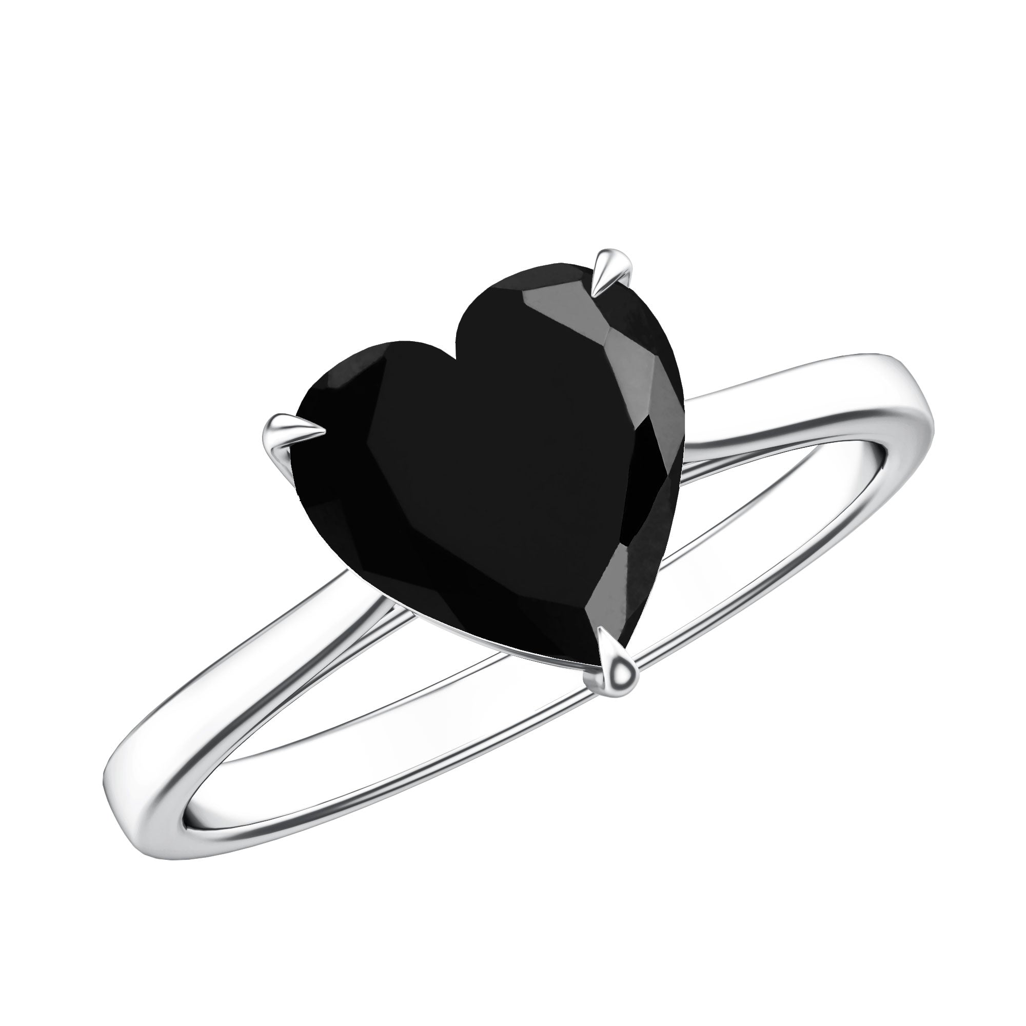 Heart Shaped Created Black Diamond Solitaire Promise Ring AAAA ( Synthetic ) - Rosec Jewels