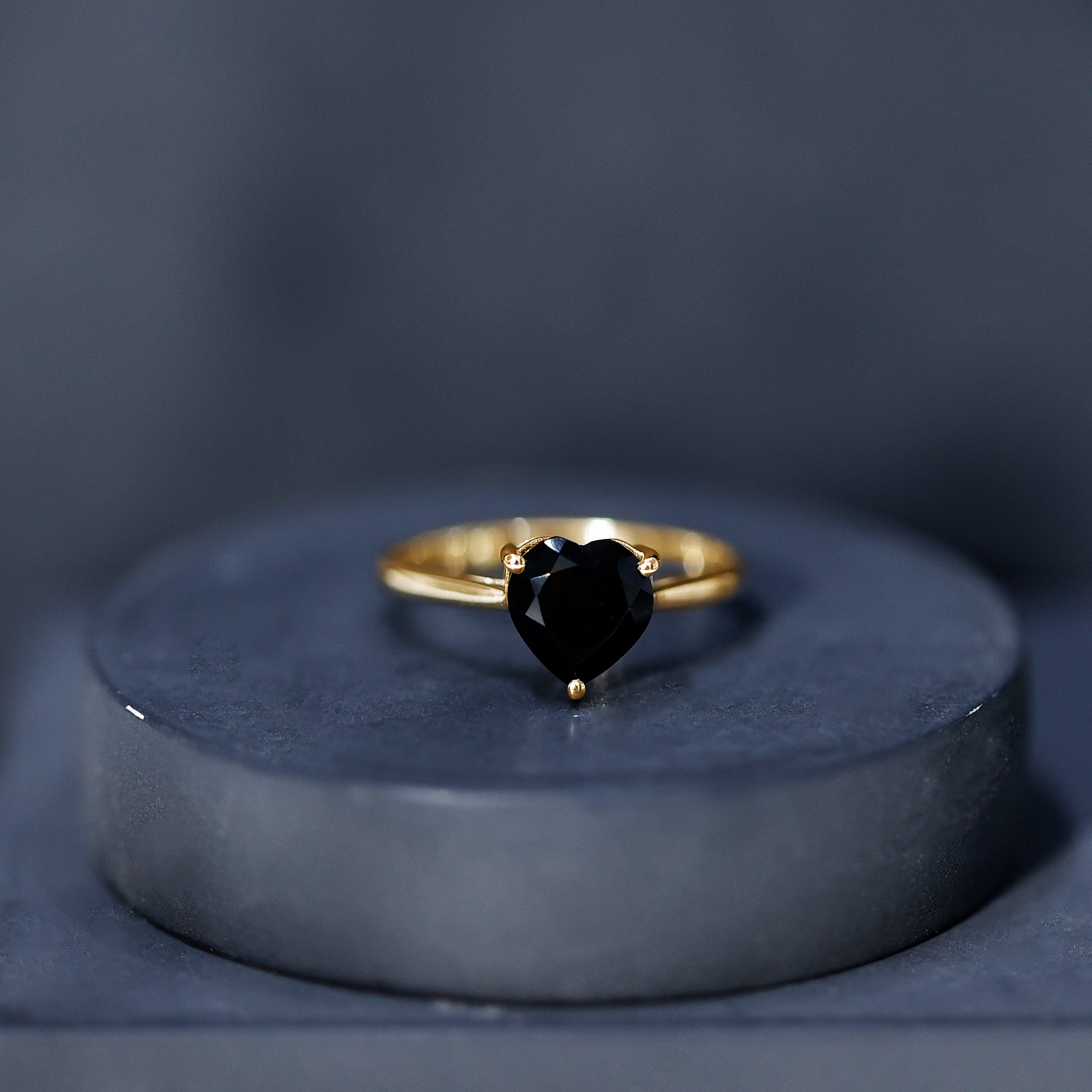 Heart Shaped Created Black Diamond Solitaire Promise Ring AAAA ( Synthetic ) - Rosec Jewels